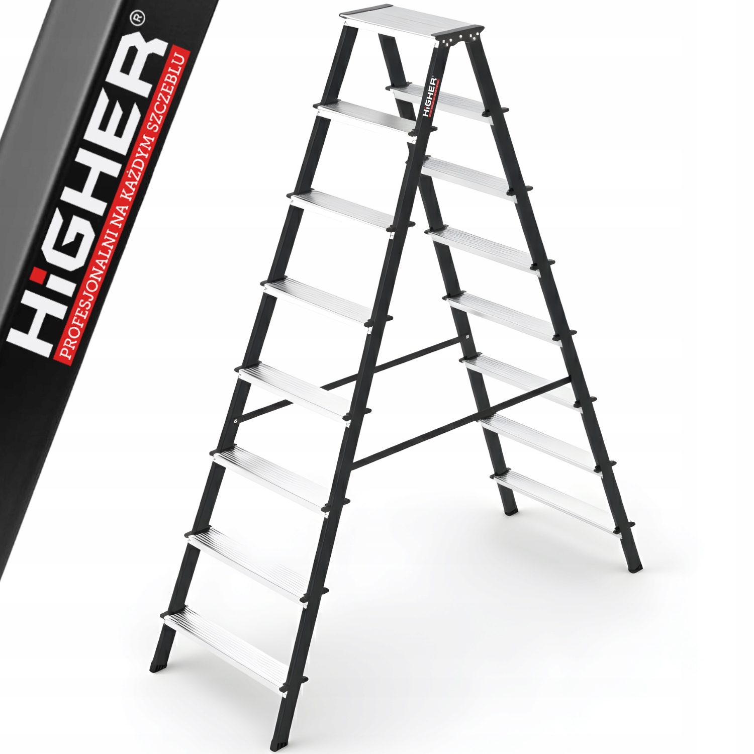 Žebřík domácí žebřík 2x8 oboustranný skládací Silný 150 kg Higher schůdky