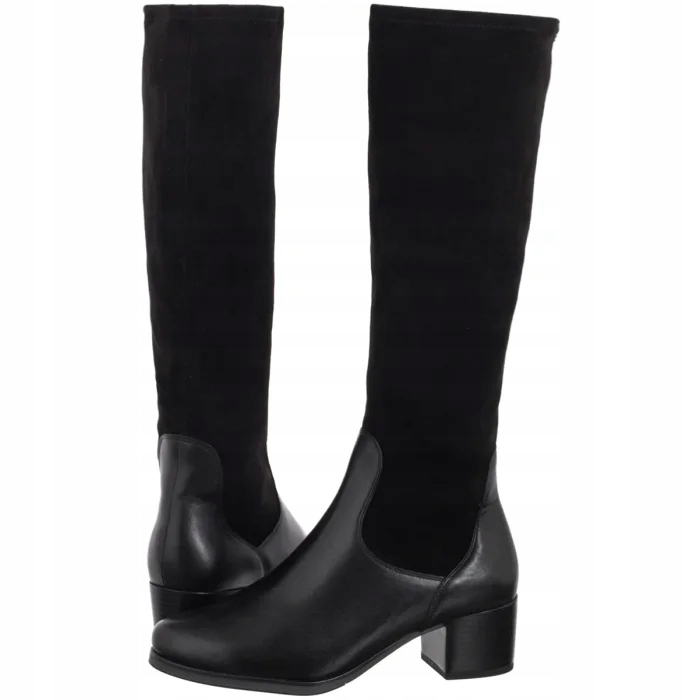 Kožené boty Dámské kozačky na podpatku Caprice černé 9-25531 Black