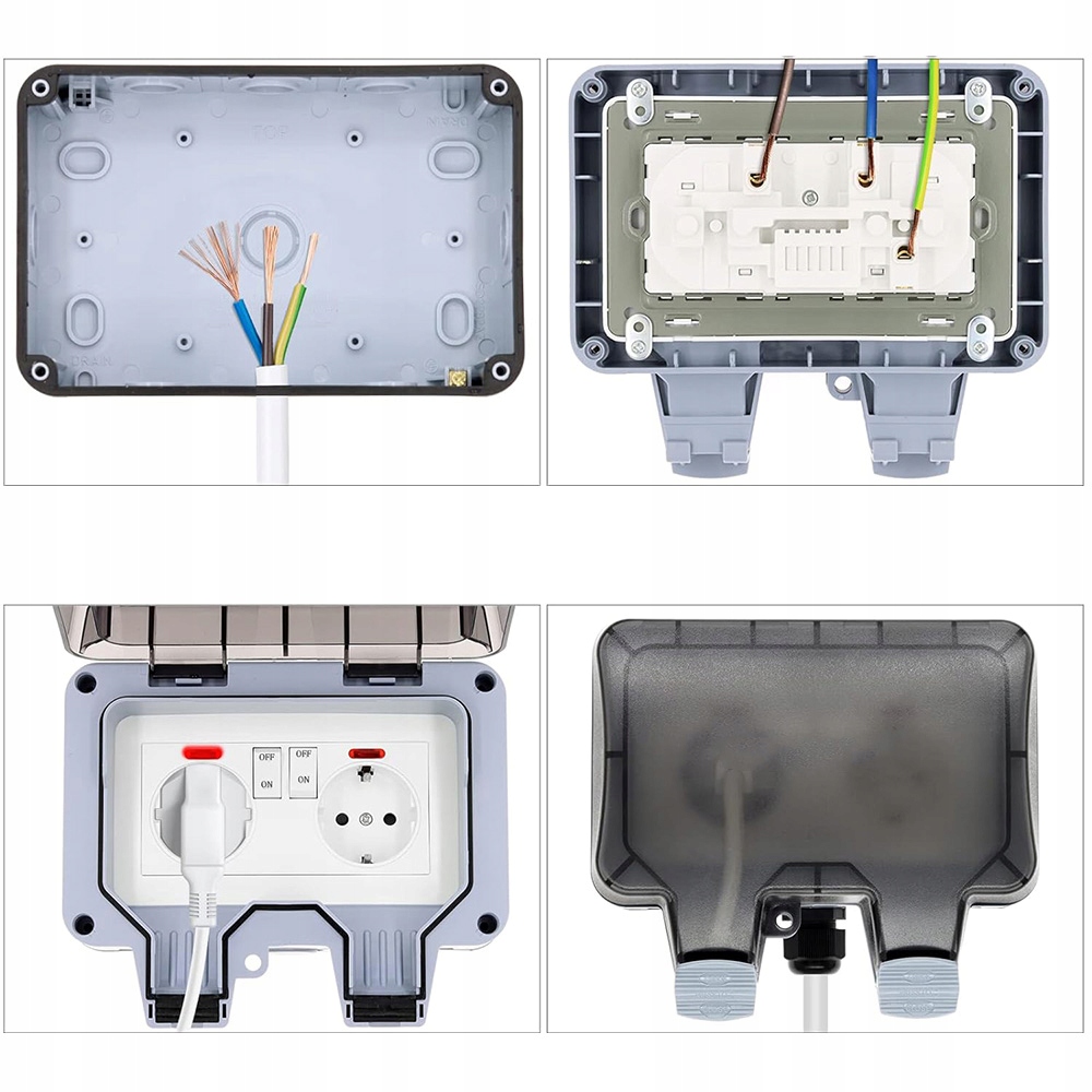 PODWÓJNE GNIAZDKO IP66 OGRODOWE ZEWNĘTRZNE WODOSZCZELNE GNIAZDO 230V Kolor szary