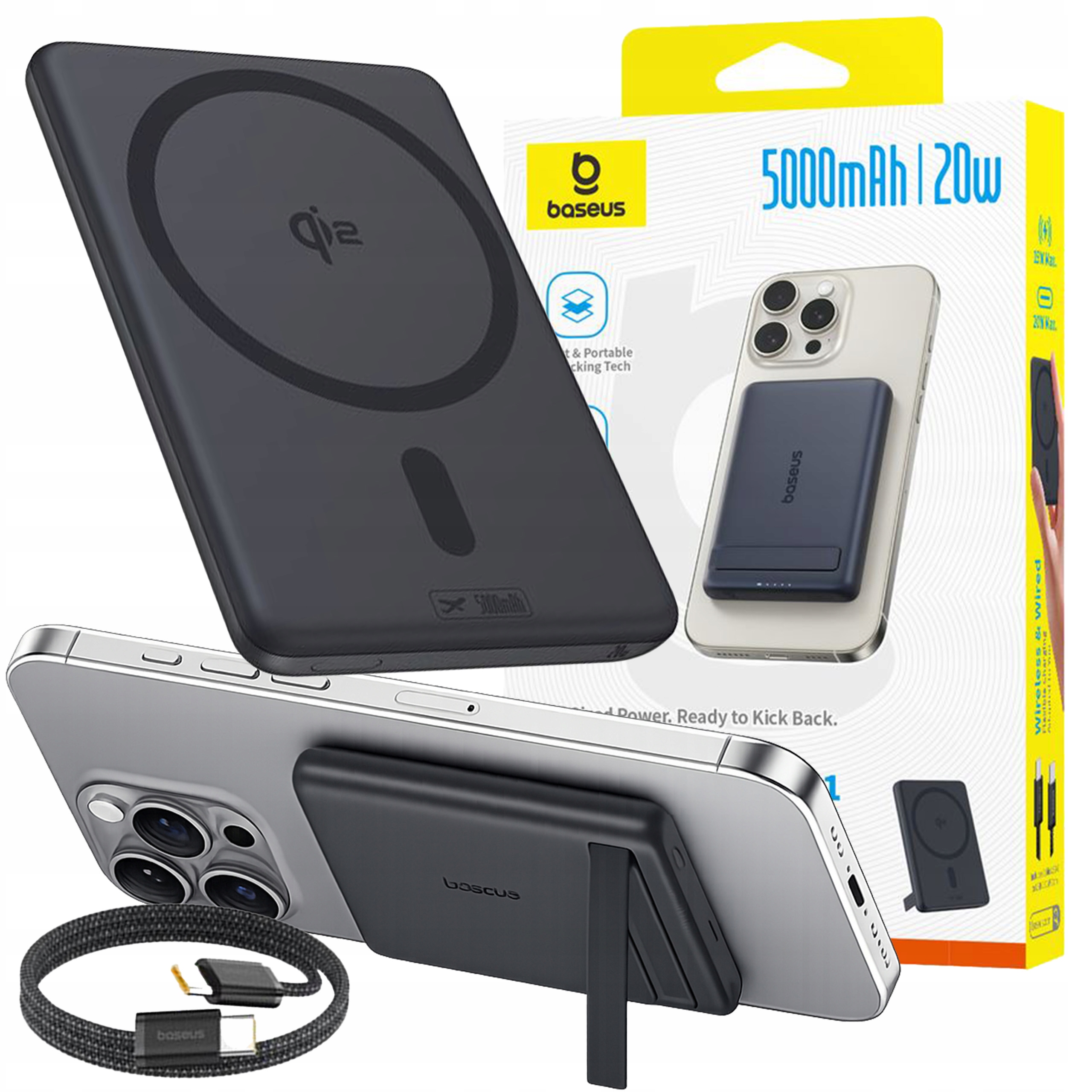 Powerbank Baseus PicoGo AM31 Qi2 5000mAh 20W kompatybilny z MagSafe z (z C