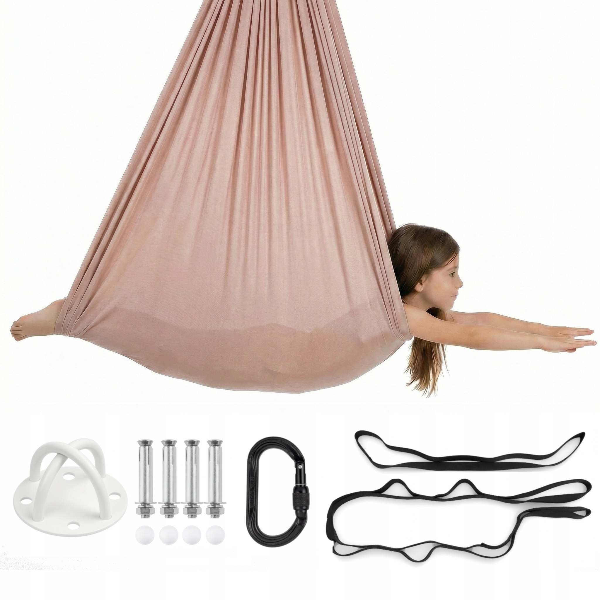 Huśtawka sensoryczna dla dzieci, hamak, szarfa| 3 m Pastelowy róż