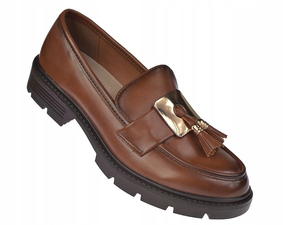 Hnědé dámské polobotky na podpatku P-3-Y107 br – elegantní loafersy vel. 37