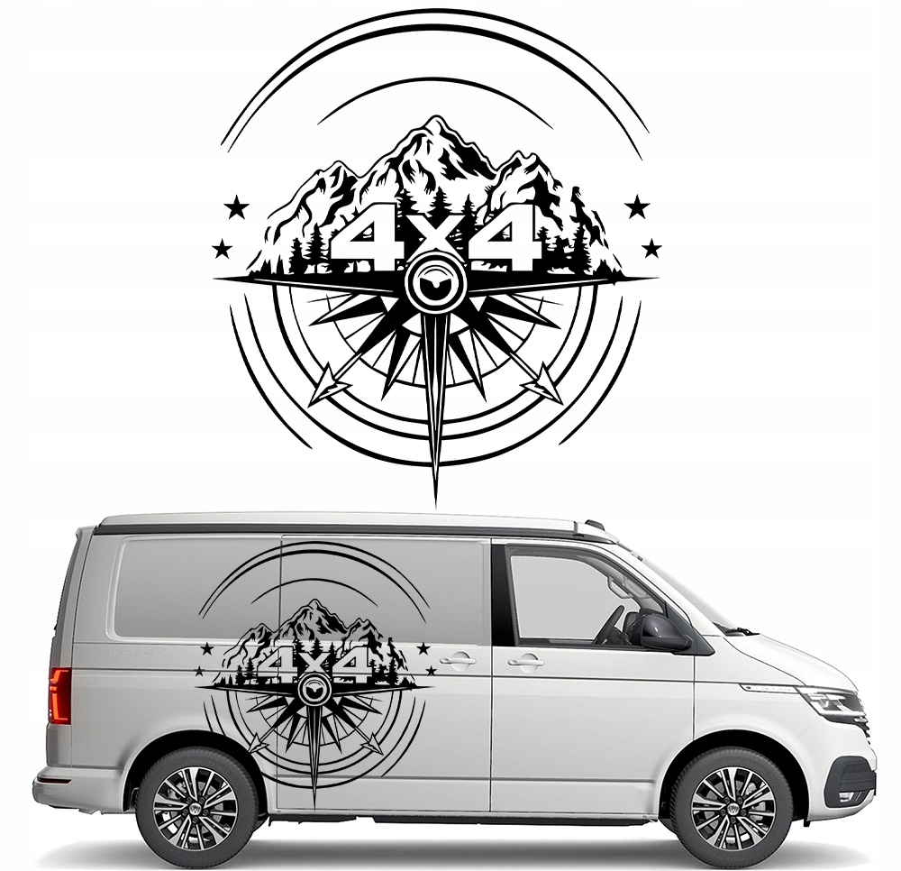 Samolepka Grafika na karavan Kompas Růže Větrů Hory 4x4 90x100