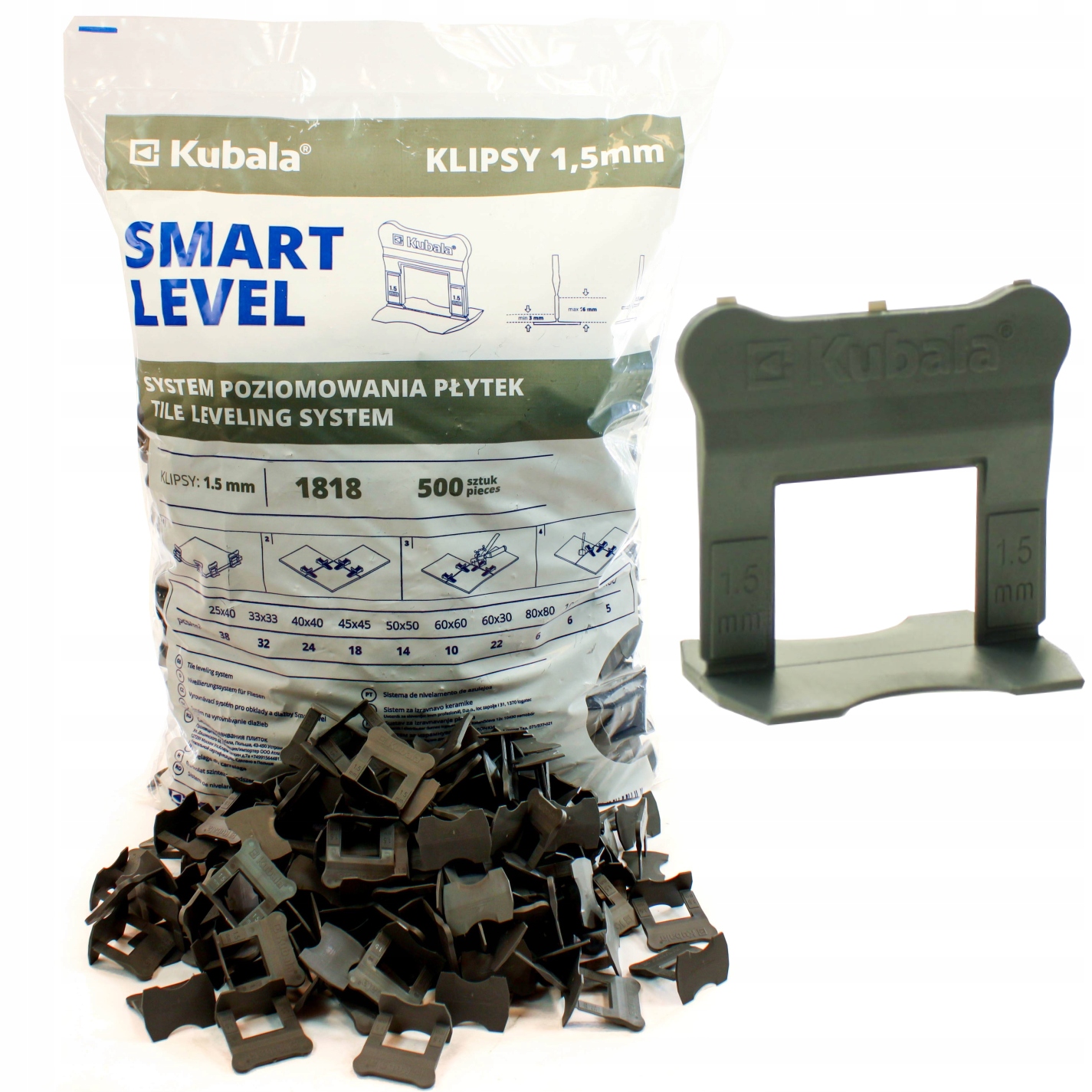 Kubala Smart Level Klipsy Pro Vyrovnávání Dlaždic 1,5 mm 500 kusů 1818
