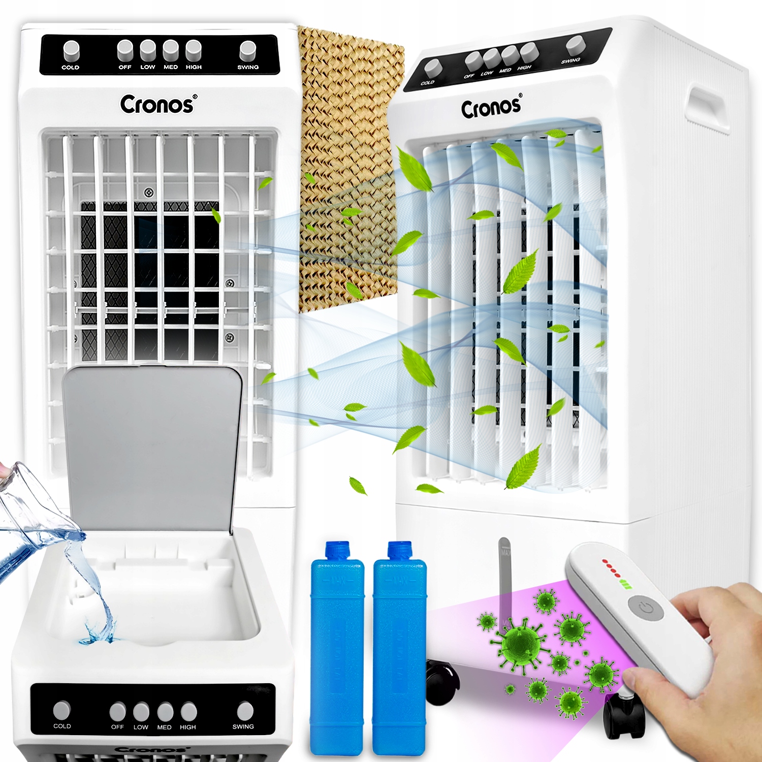 КОНДИЦІОНЕР ПОРТАТИВНИЙ ВЕНТИЛЯТОР 7Л ОСИЛЛЯЦІЙНИЙ ОЧИЩУВАЧ + КАРТРИДЖІ