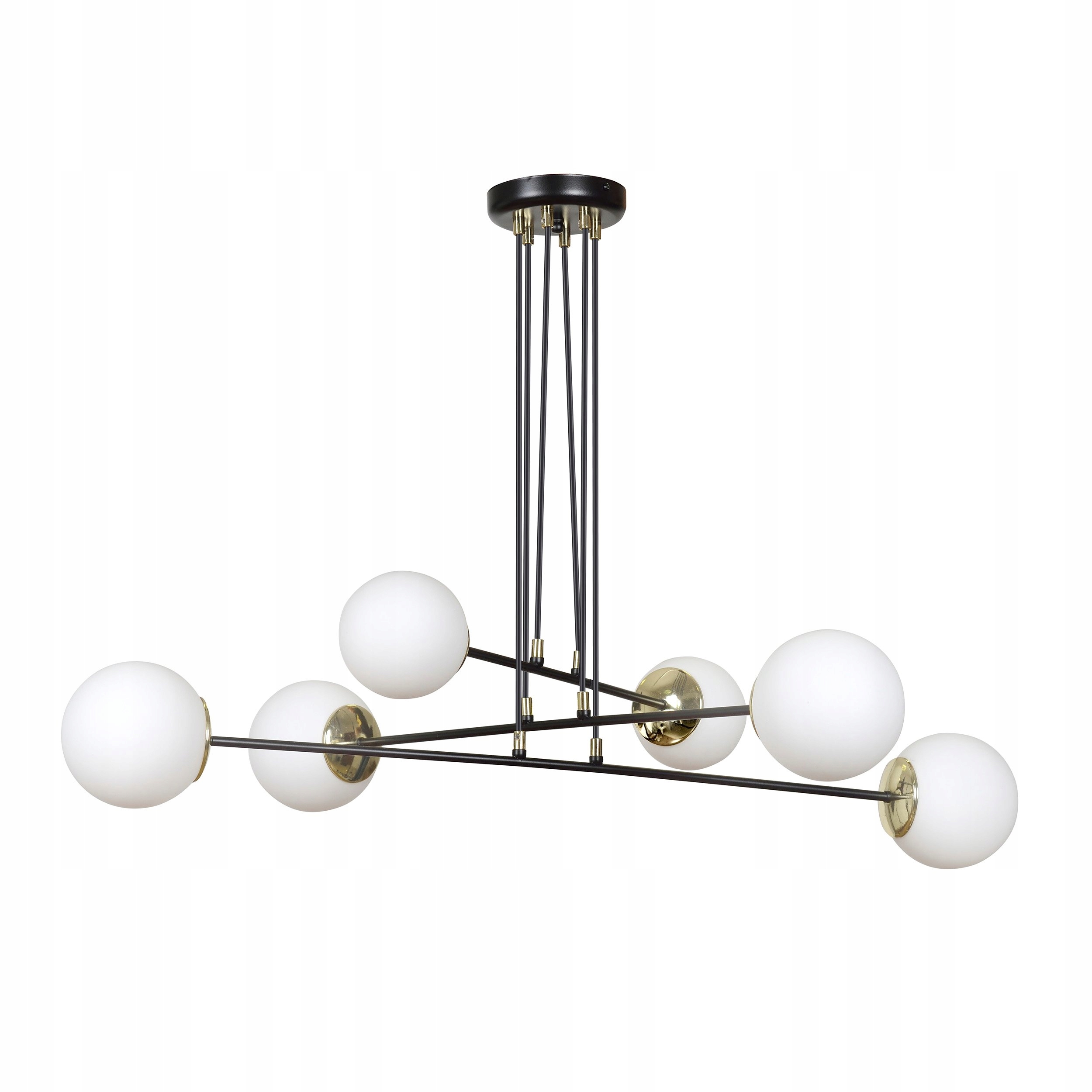 Závesná lampa Ognis 6 čierna zlatá biela sklenená okrúhle gule elegantná