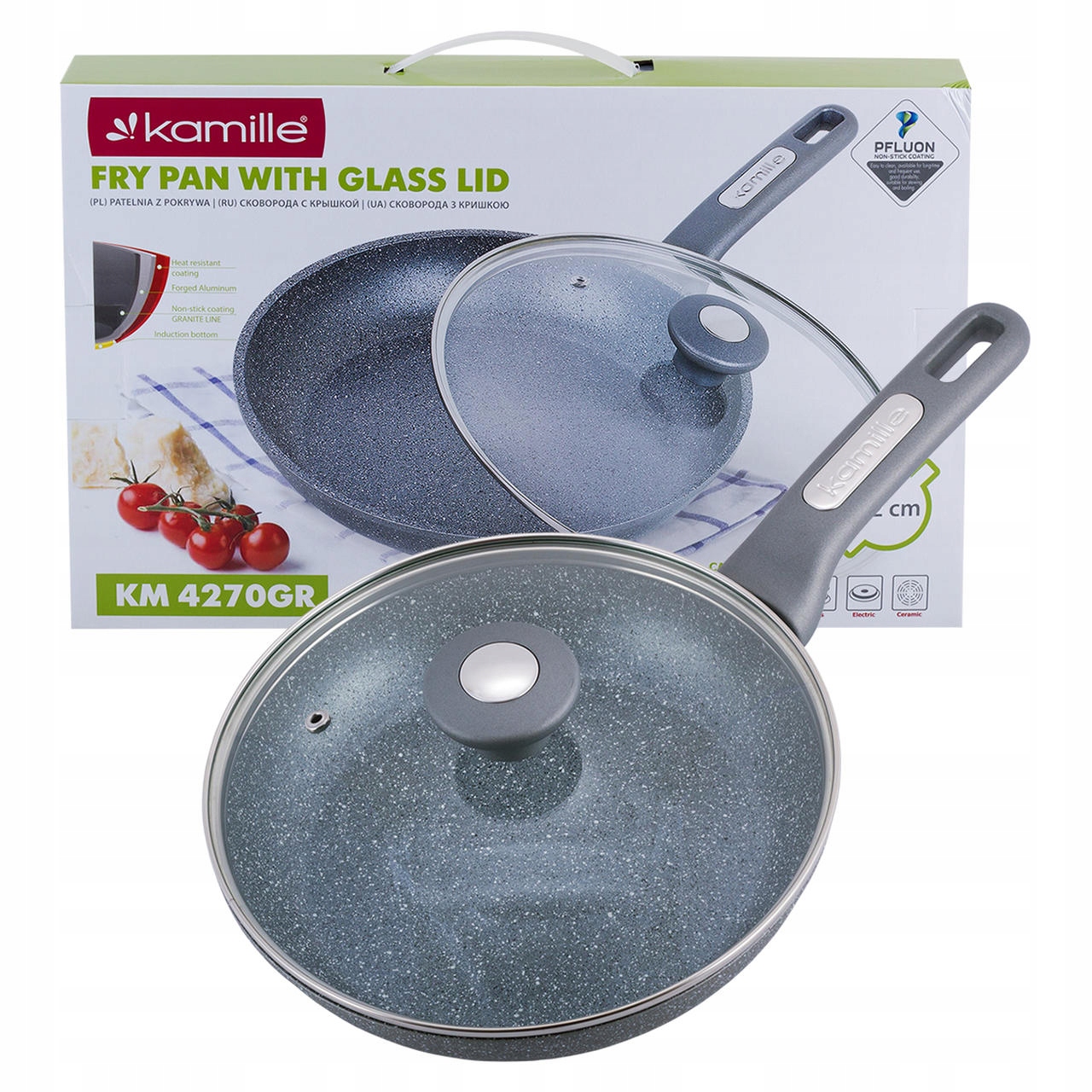 

Patelnia Granitowa 22CM Pokrywka Indukcja Kamille