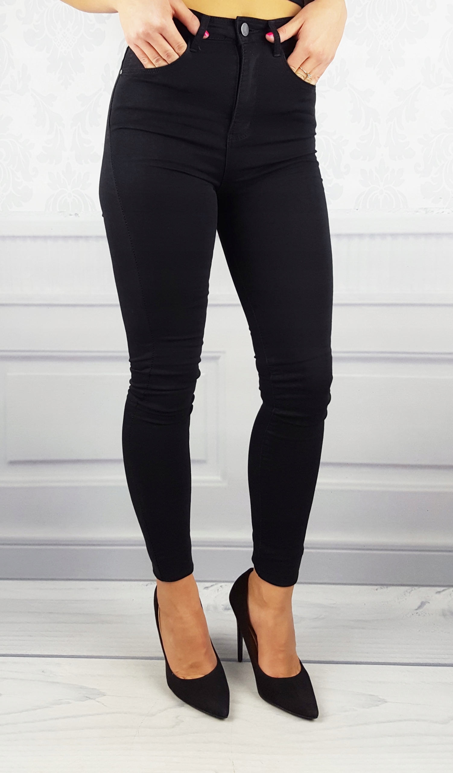 #DAMSKIE SPODNIE JEANSOWE - WYSZCZUPLAJĄCE BLACK # Rozmiar 34