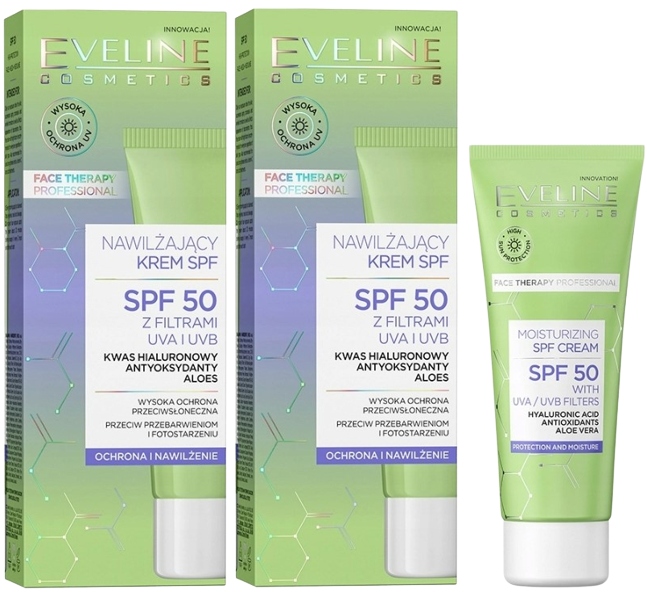2 x Eveline Face Therapy Hydratační krém SPF50 30 ml Zmírňuje podráždění
