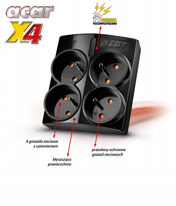 Listwa zasilająca Acar X4 4 gniazd 0,11 m czarny Model X4