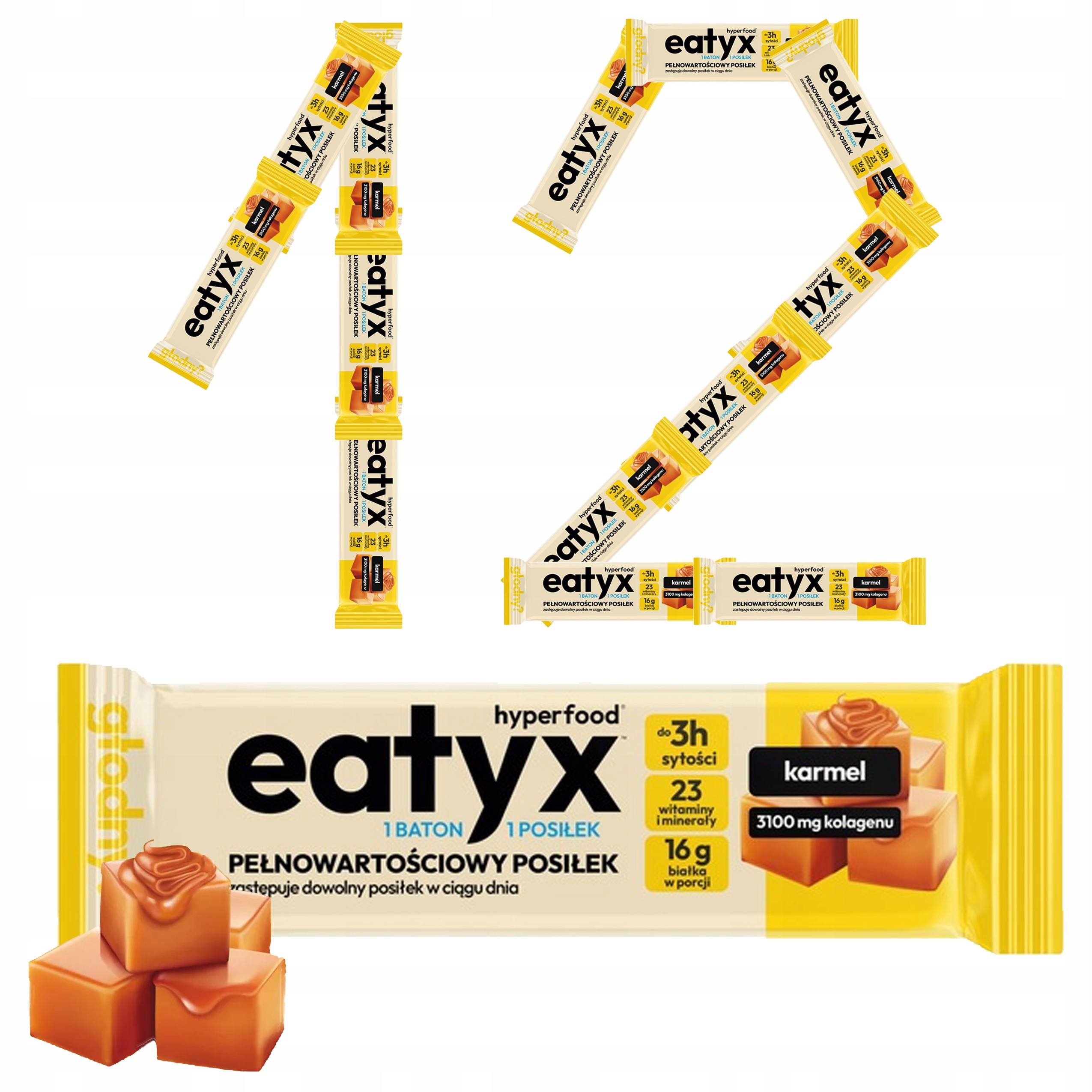 eatyx 12x Pełnowartościowy Posiłek Baton Karmel danie Protein Fit Białko