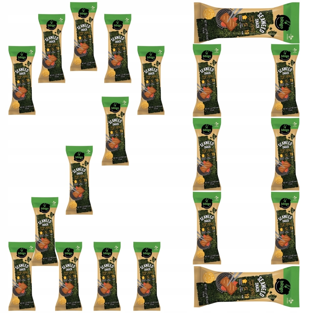 20x Koreańskie Nori Snacks Chrupiące Wodorosty Nori Prażone Bbq 4g Bibigo