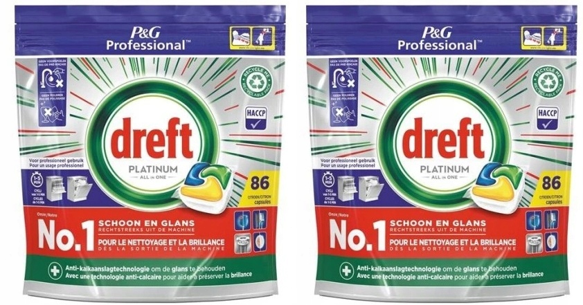 

Dreft Platinum Kapsułki do Zmywarki Cytryna 2x86