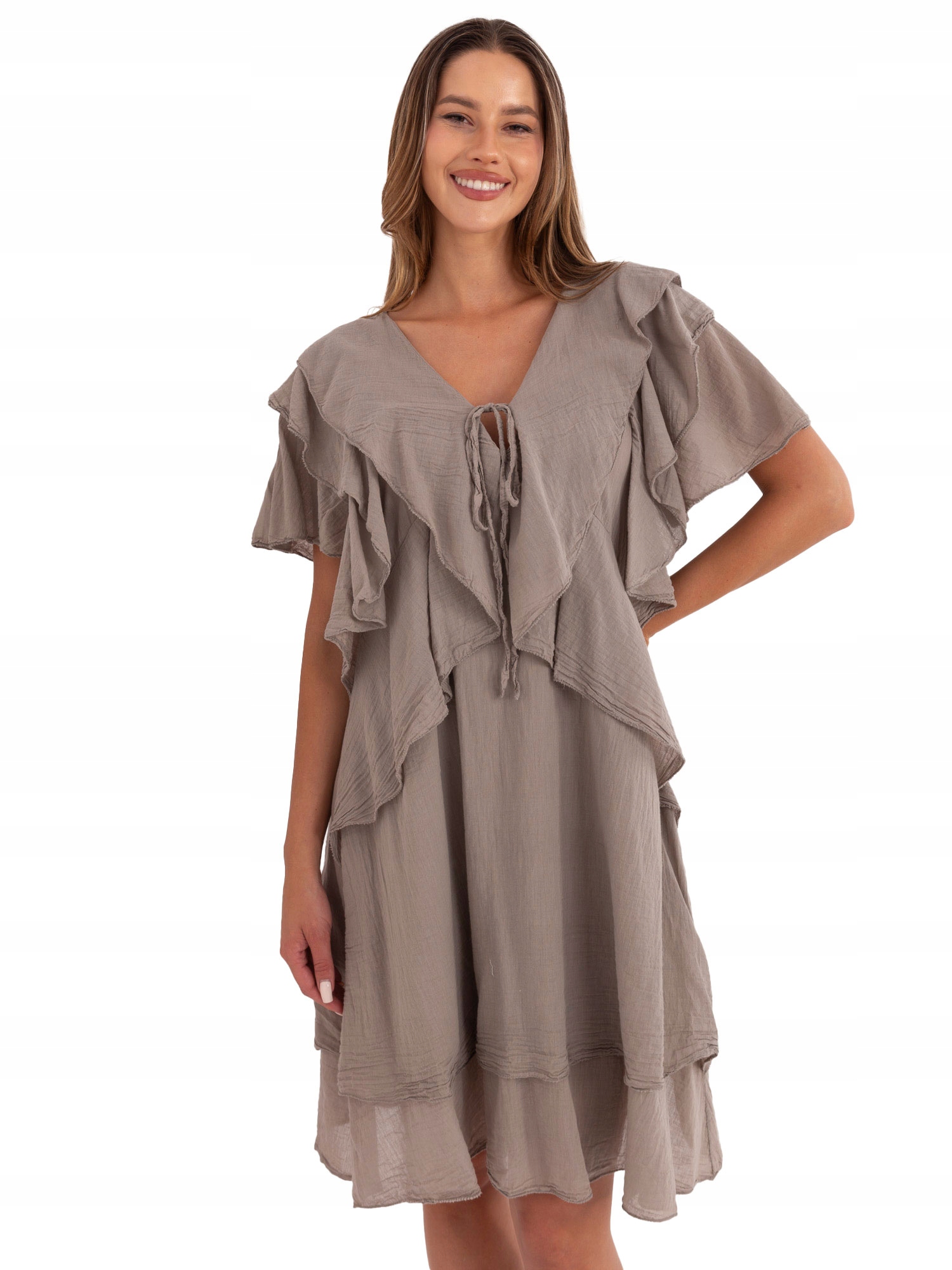 Sukienka Letnia Damska Boho Oversize Gładka z falbanami