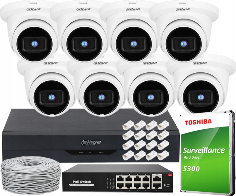 Vonkajšie Kamery Dahua 8X IPC-HDW2541TM-S PoE 5MPX IR30M Nahrávač 1TB