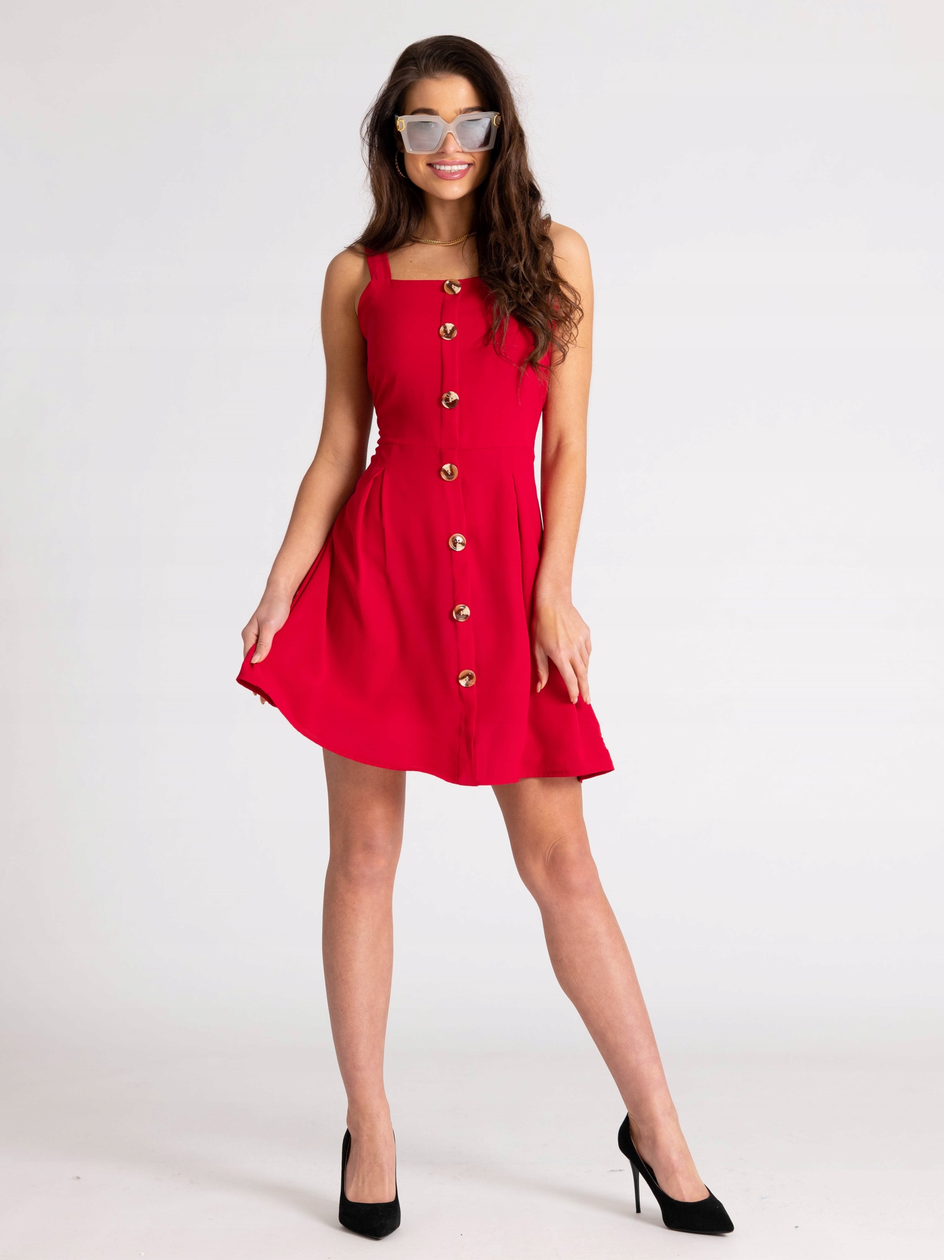 KOBIECA SUKIENKA NA RAMIĄCZKACH DUŻO KOLORÓW Długość przed kolano