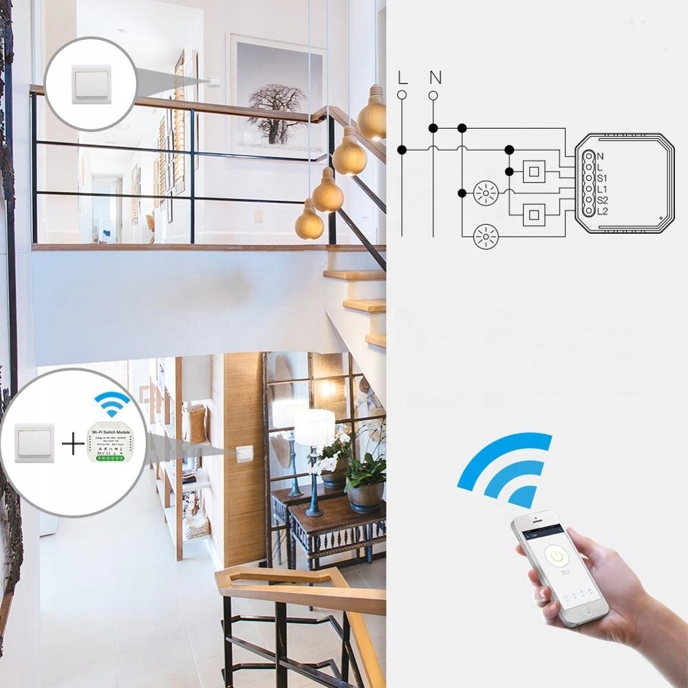 PRZEŁĄCZNIK DOPUSZKOWY 1 KANAŁY OBWÓD WIFI TUYA Kod producenta W-S01