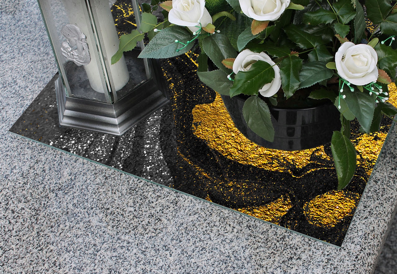 Podstawka szklana hartowana pod ZNICZ dekoracja na CMENTARZ motyw 60x52cm Materiał szkło hartowane