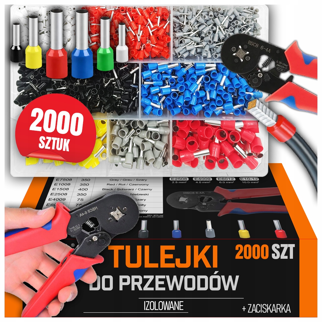 Zaciskarka Do Tulejek Przewodów Kabli Praska Konektorów 2000 szt 0.25-10mm²