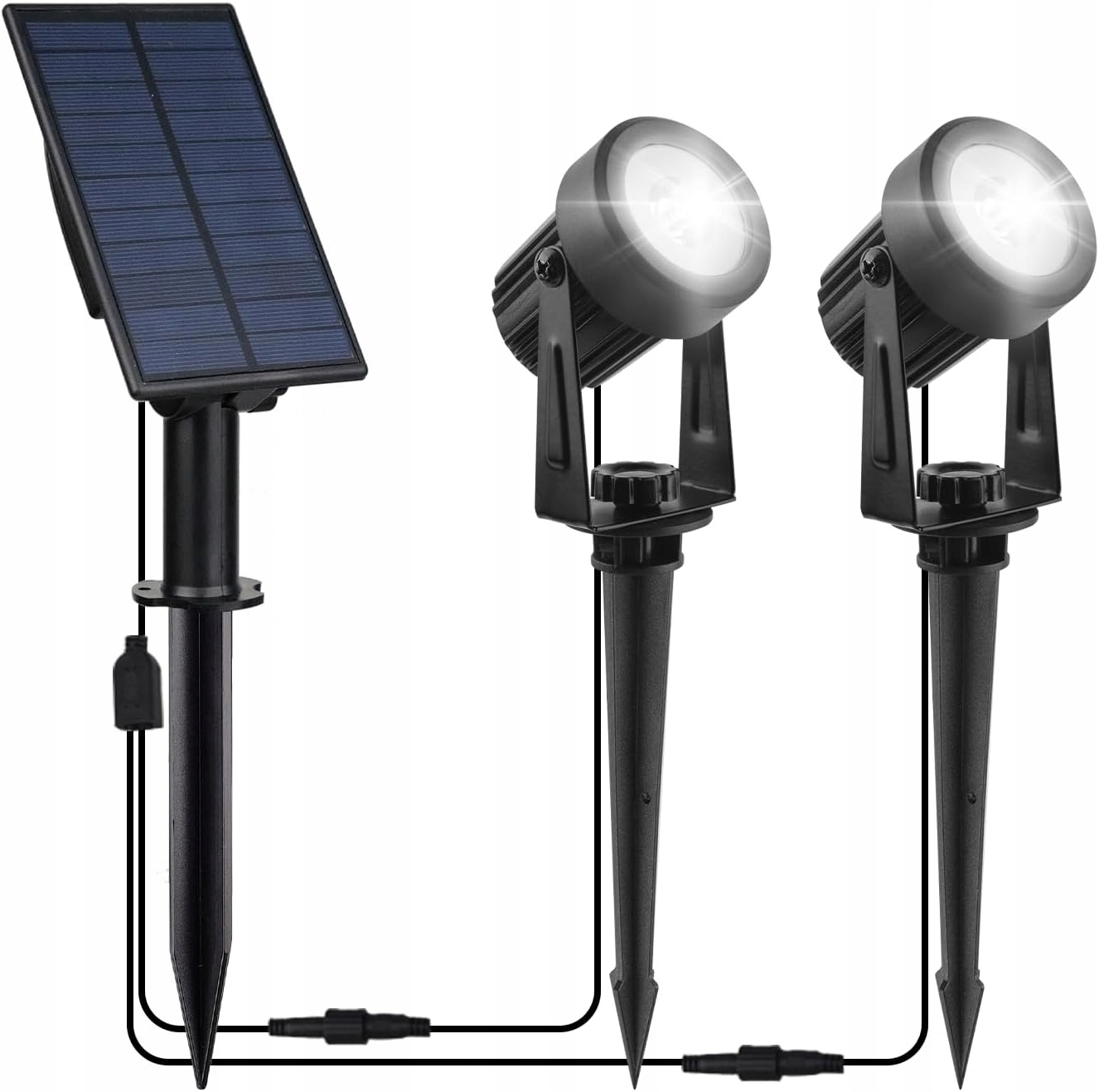 2x Lampa ogrodowa solarna Reflektor Led wbijany na szpikulec kabel 5m