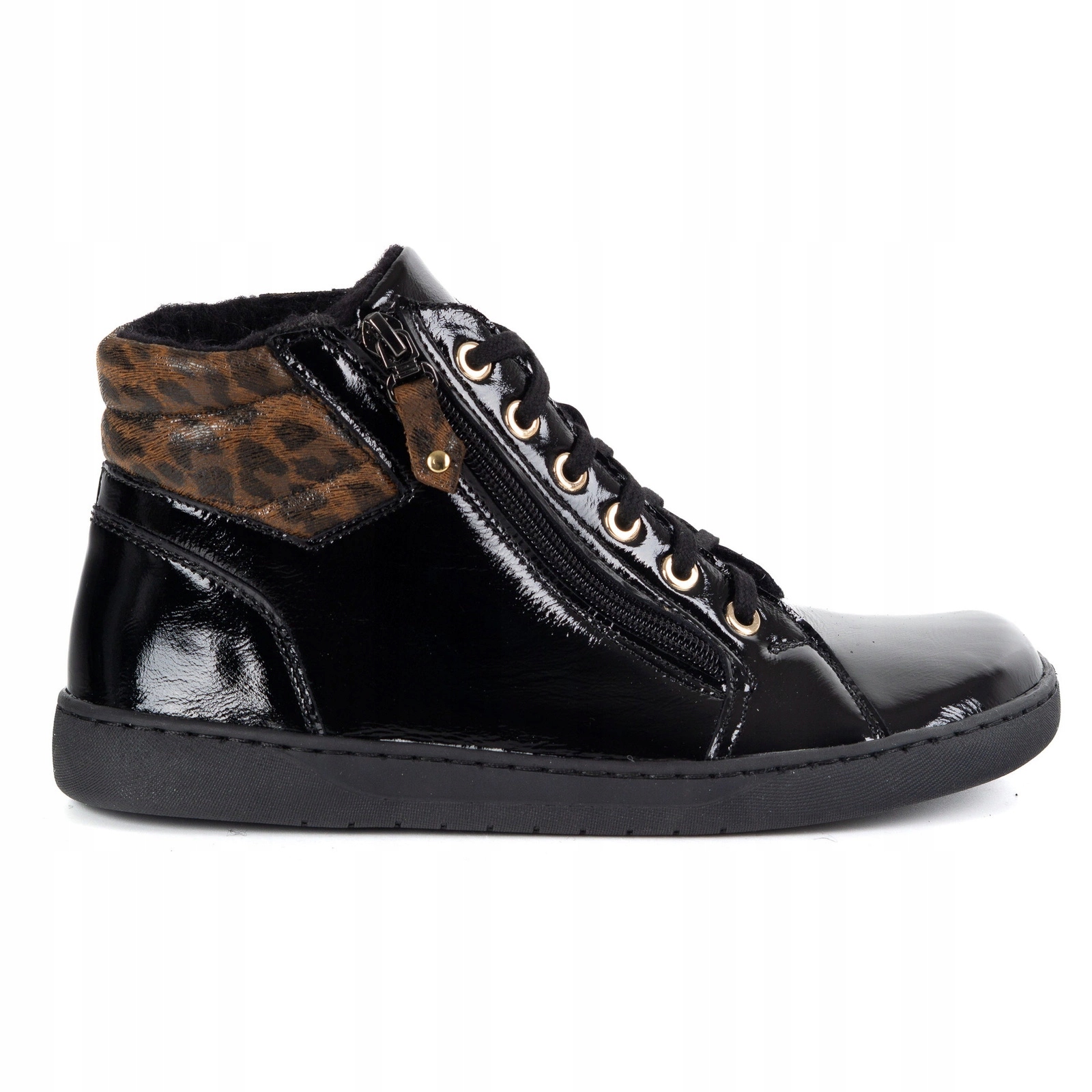 Dámské kotníkové boty typu barefoot 1293, černý lak s panterkou, velikost 40