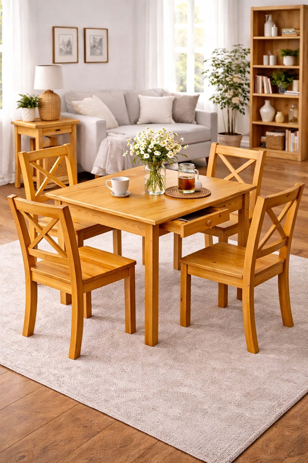 Dřevěný Stůl S Borovicovou Zásuvkou 75x75 Olše Do Kuchyně Obývacího Pokoje Pevný