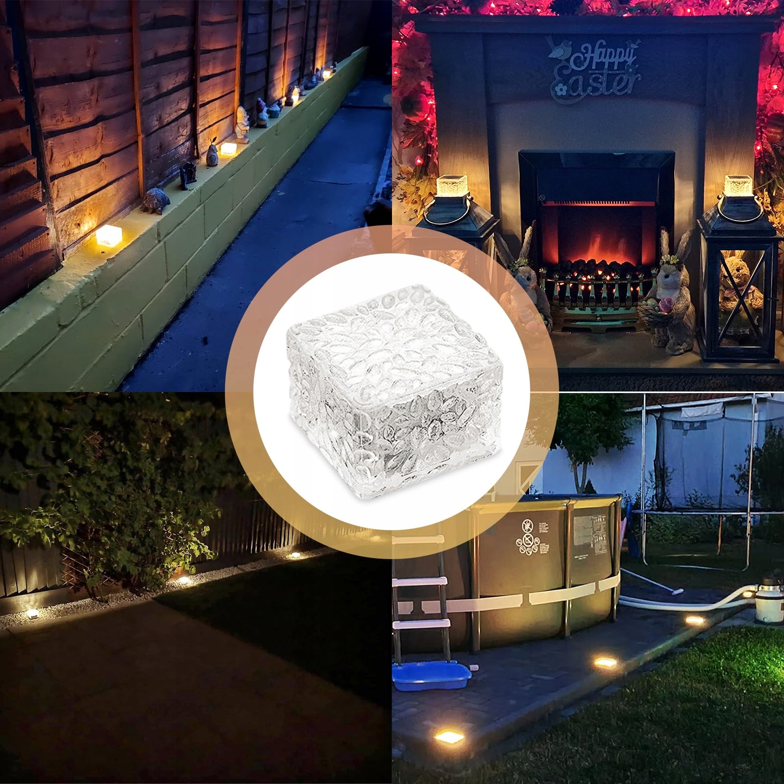 MEDOYOH Zestaw 4 Lampy Solarne LED Szklane Kostki Ogrodowe Wodoodporne — miniatura 6