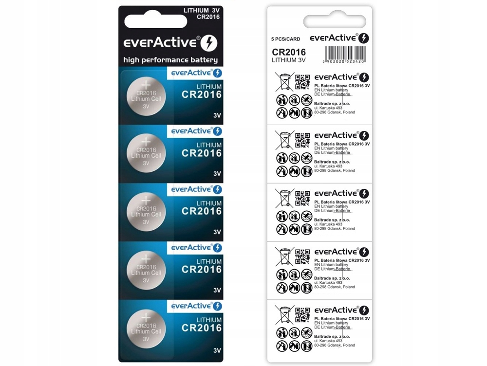 

5szt. Bateria CR2016 Cr 2016 everActive Exp 2024