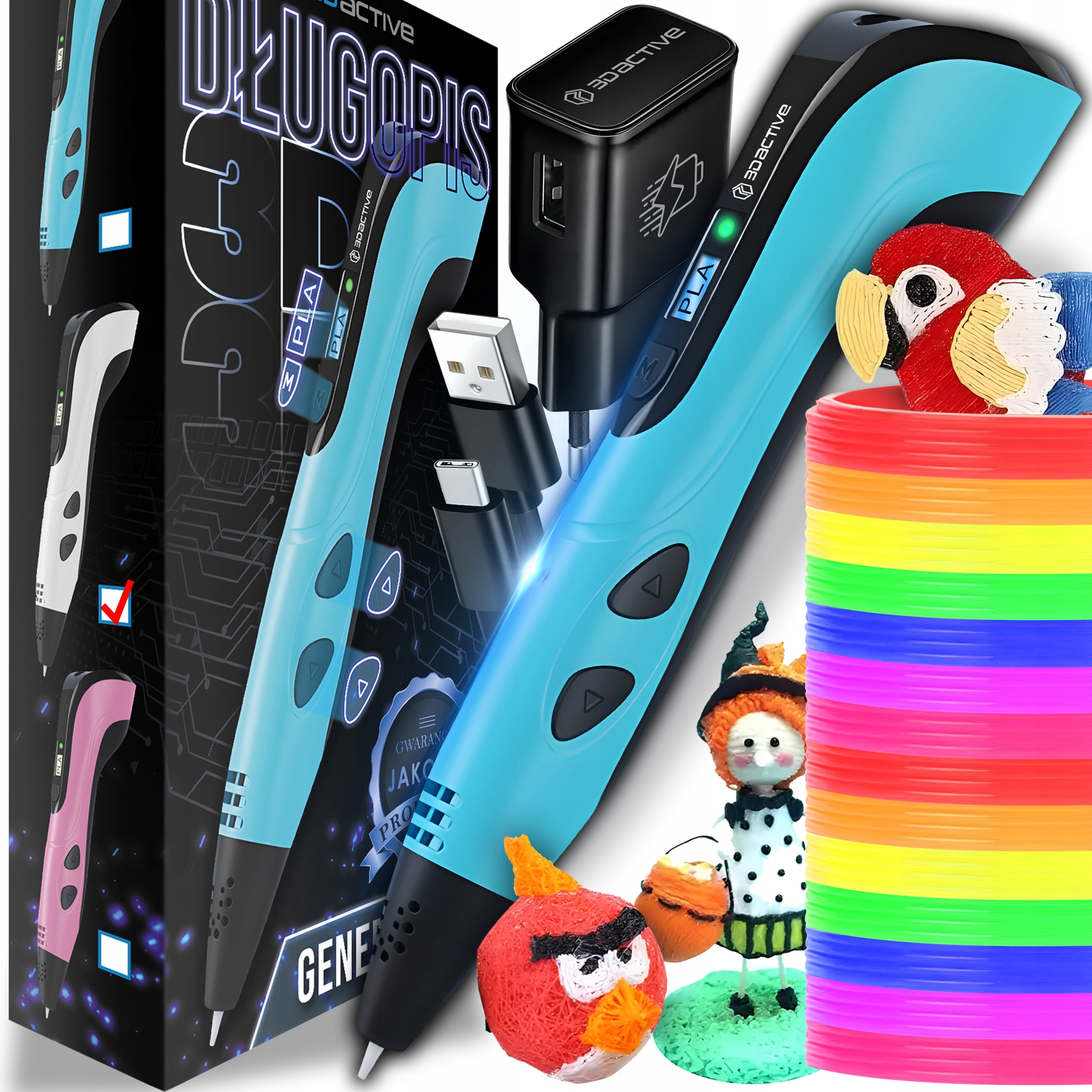 DŁUGOPIS 3D PEN DLA DZIECI DRUKARKA GIGA ZESTAW + WKŁADY 200 M 40x5m