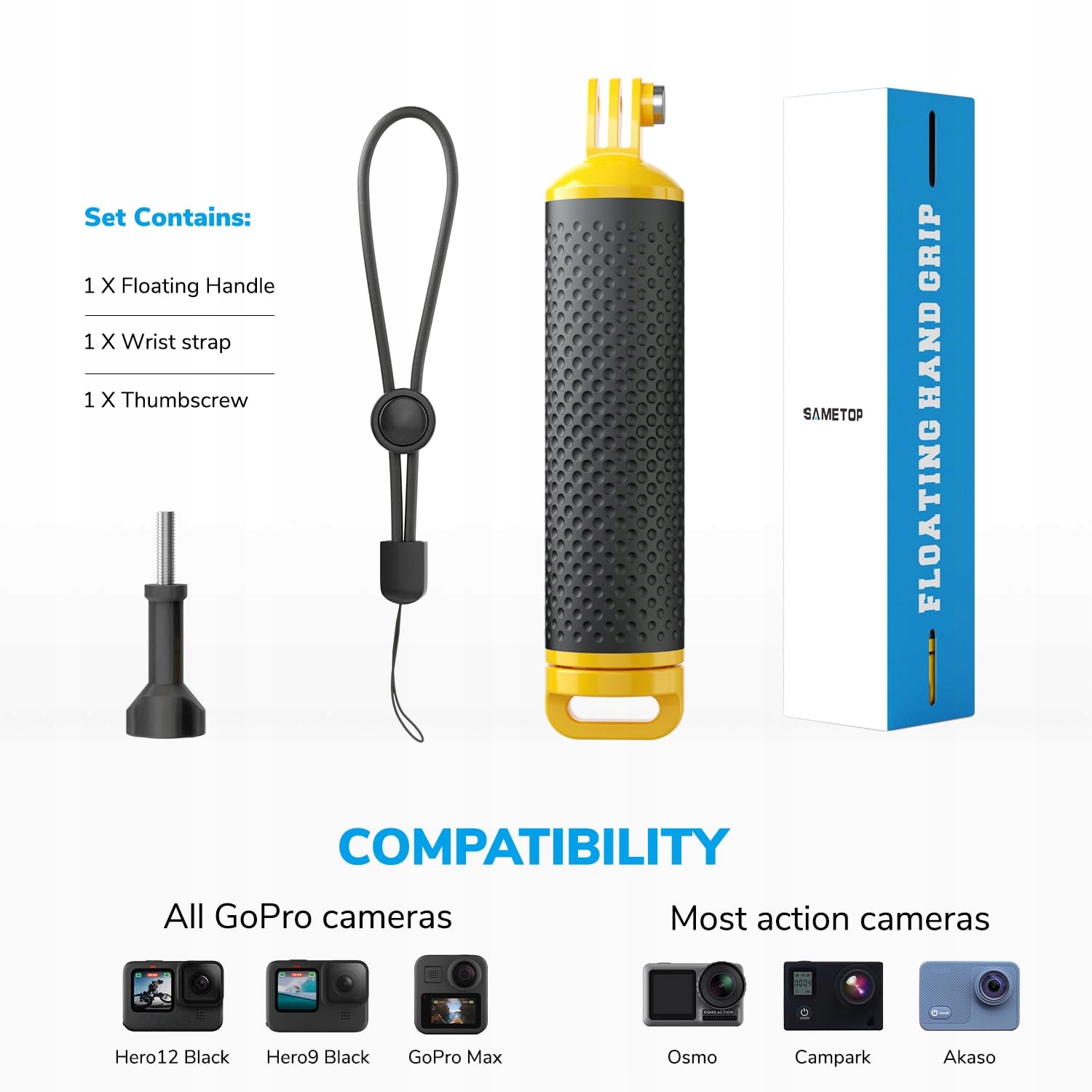 SAMETOP Uchwyt Pływający Do Kamer GoPro Hero DJI Osmo Action Żółty — miniatura 4