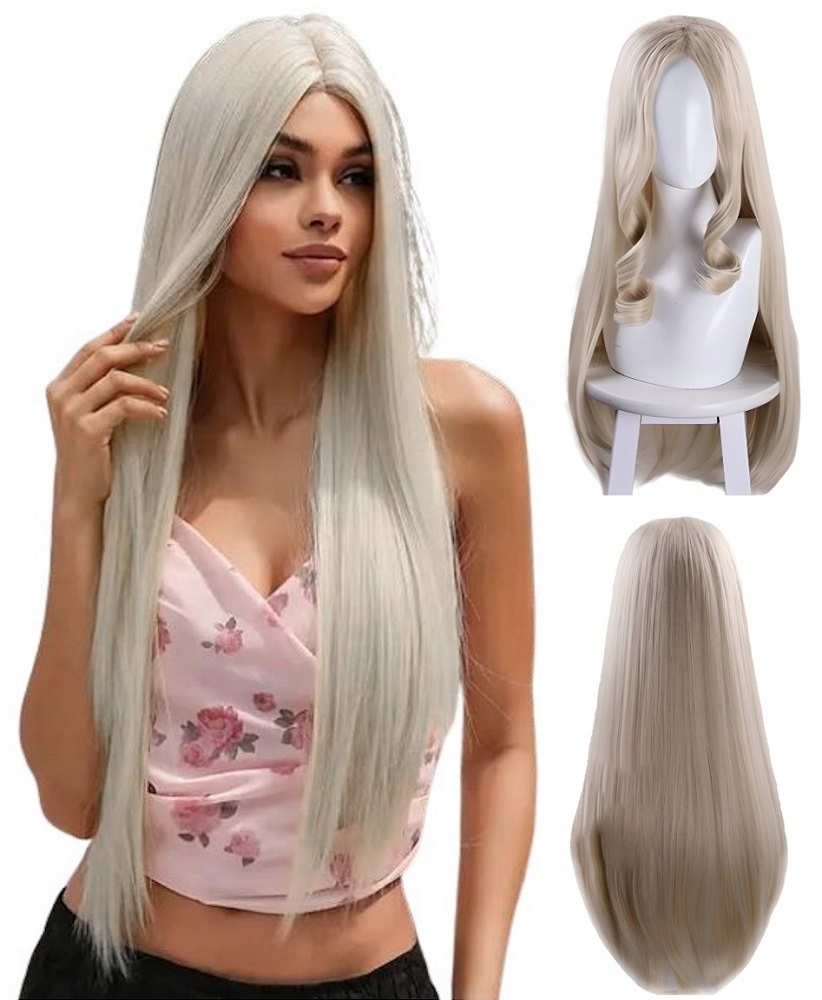Dámská Paruka Dlouhé Popelavé Blond Rovné Syntetické Vlasy 80 CM