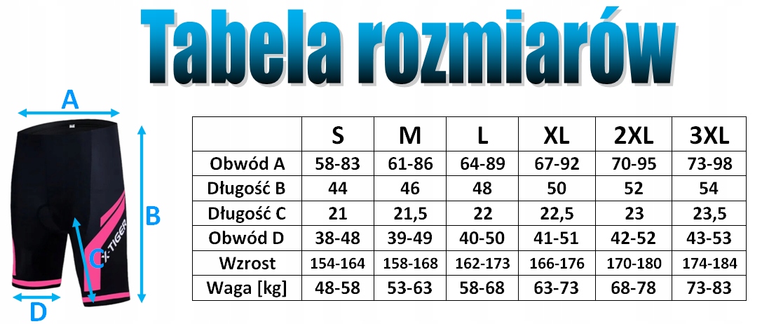 SZORTY SPODENKI ROWEROWE KOLARSKIE SPORTOWE KRÓTKIE Z WKŁDKĄ ŻELOWĄ 3D UV Kolor czarny
