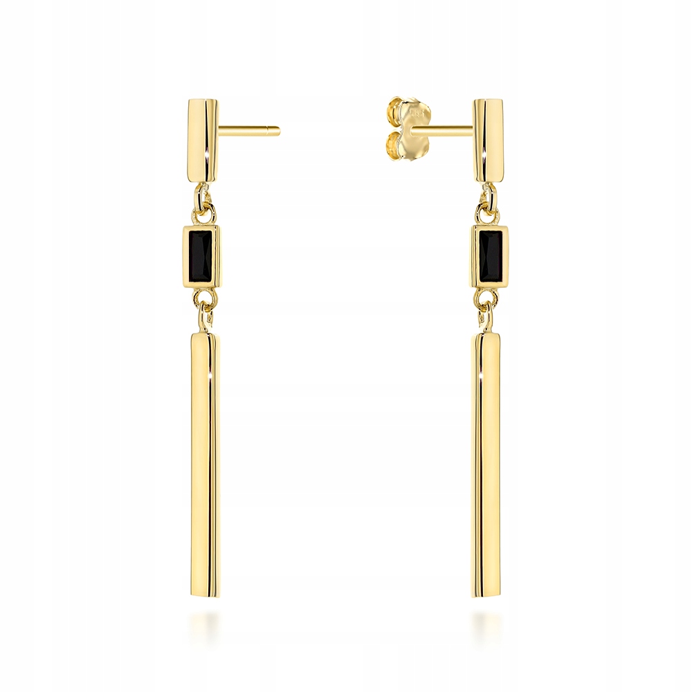 Zlaté Náušnice závěsné tyčinky s černým kamenem, jako dárek