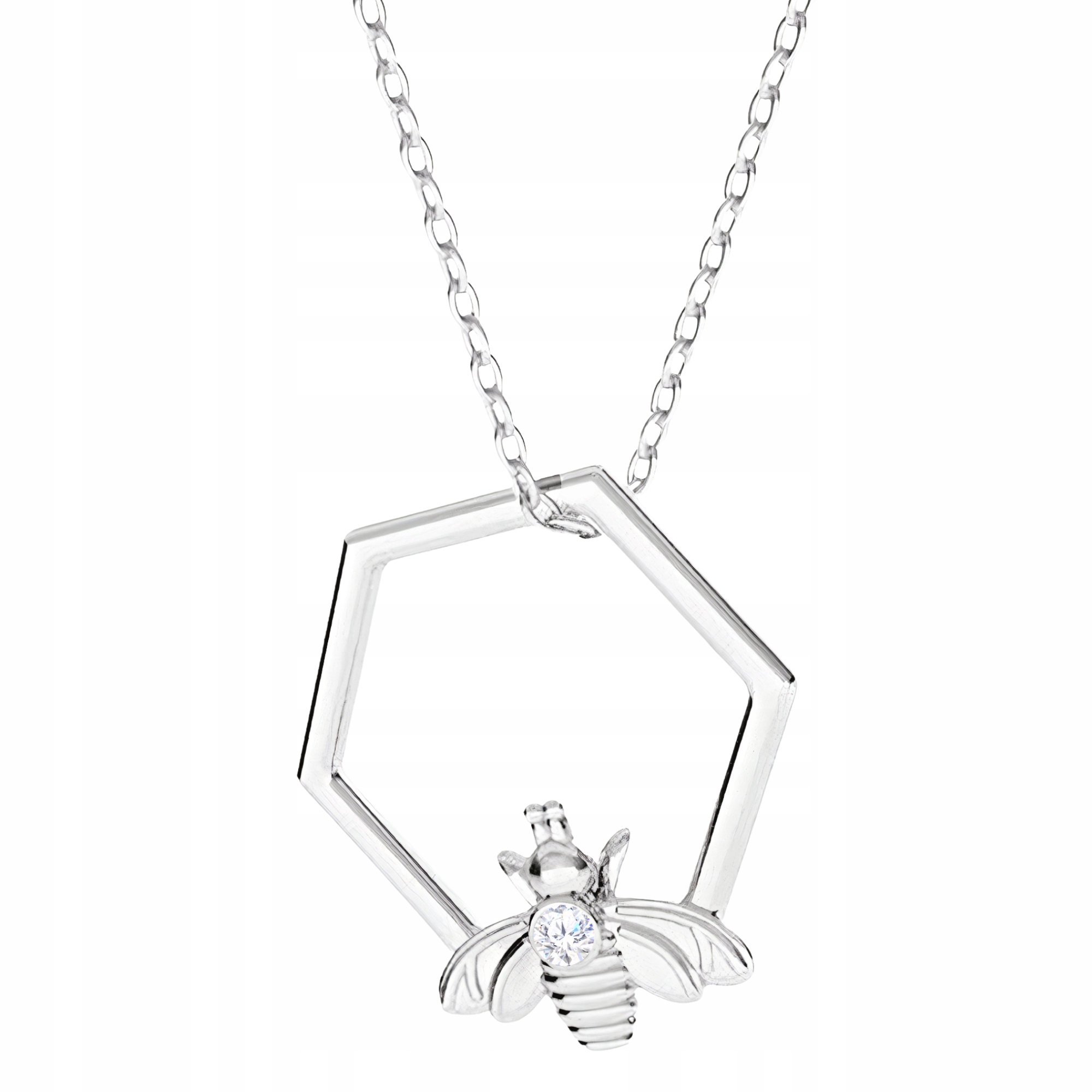 Stříbrný náhrdelník 925 s včelkou Medová Plástev Hmyz Včela se zirkonem