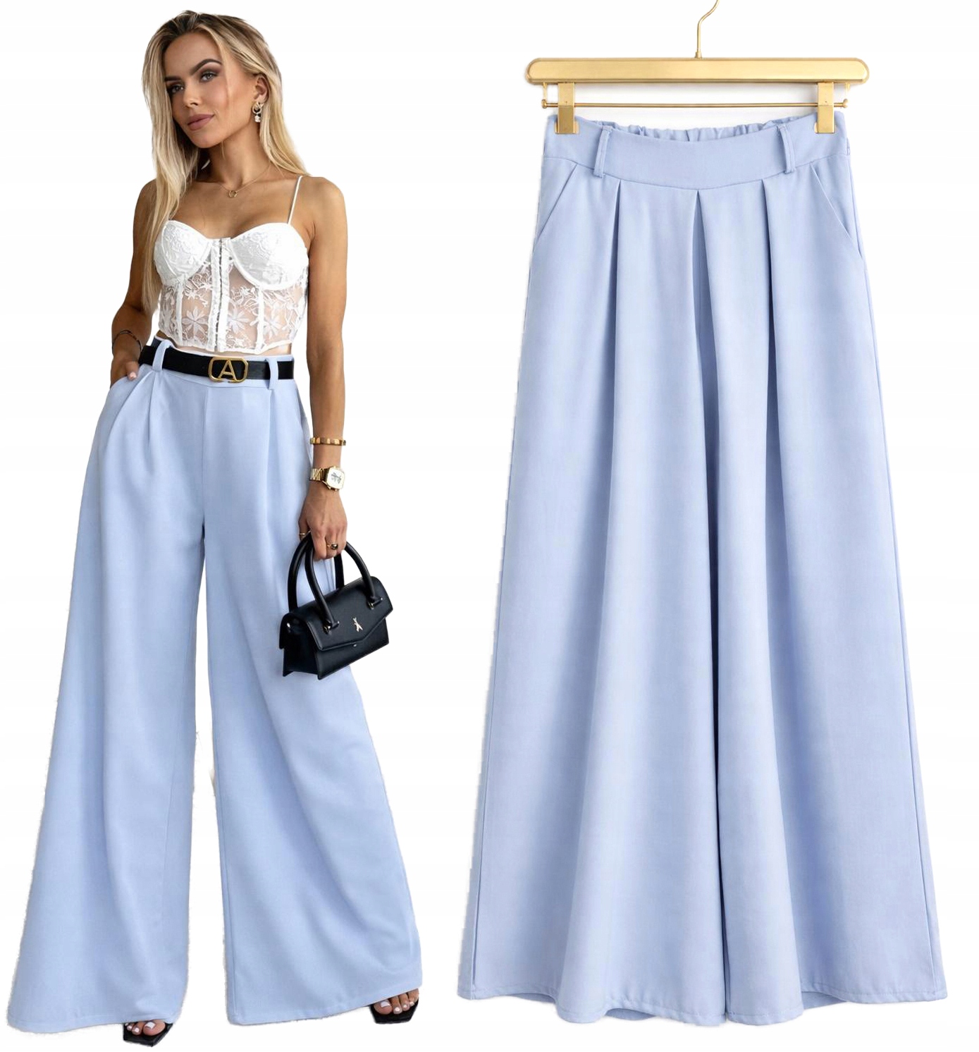 wizytowe Spodnie Damskie szwedy stylowa szeroka nogawka Hazel