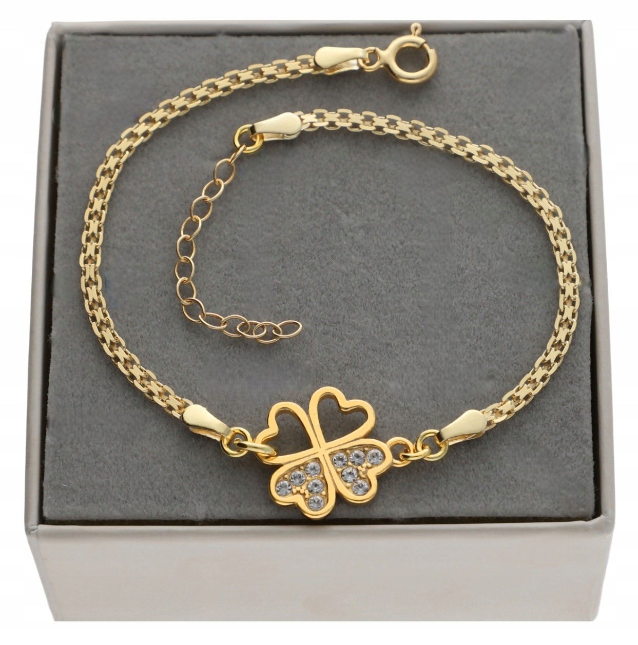 Zlatý náramek s jetelem čtyřlístek naštěstí stříbro 925 pozlacené