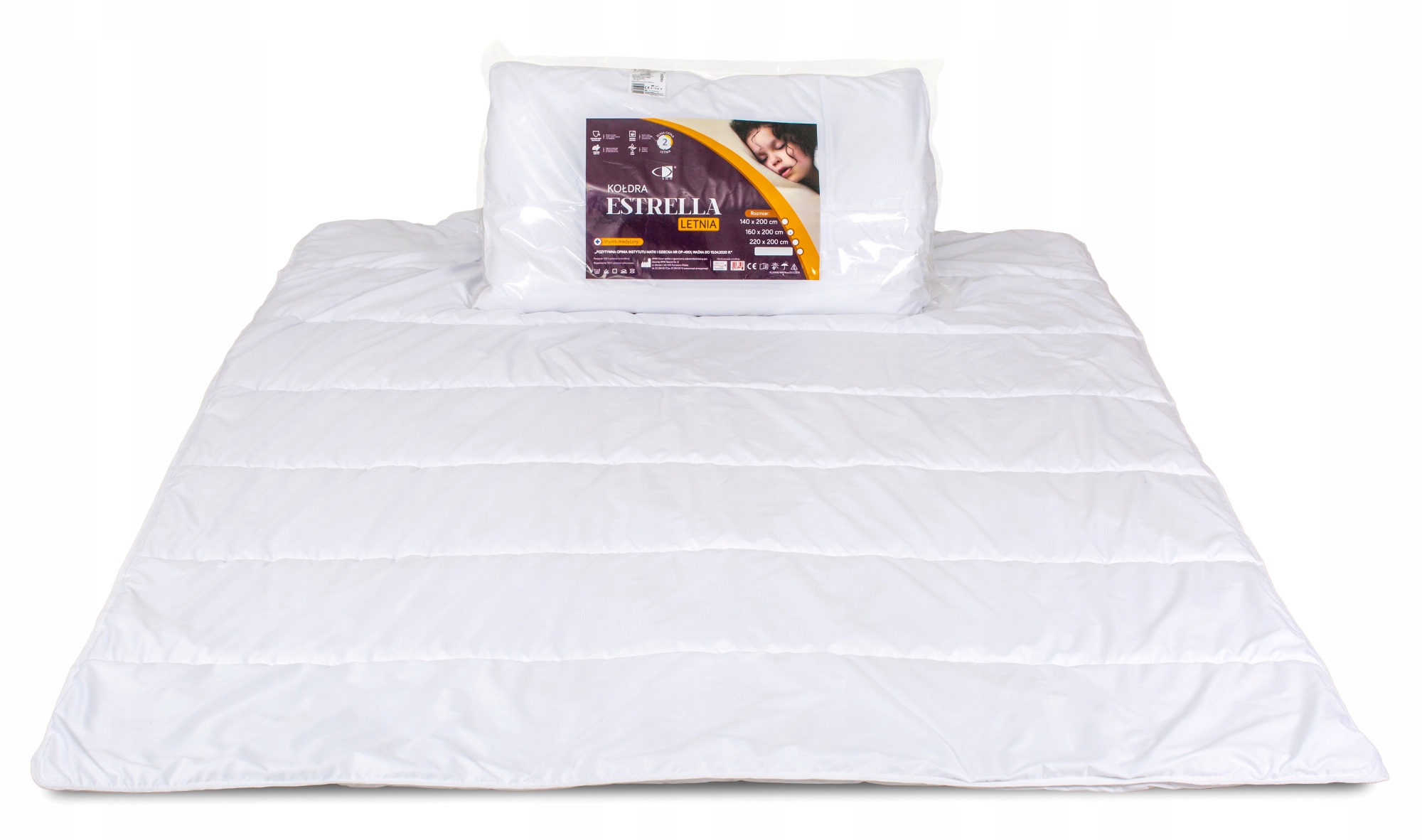 Kołdra LETNIA 220x200 Estrella na LATO ANTYALERGICZNA Lekka MEDYCZNA Biała Marka AMW