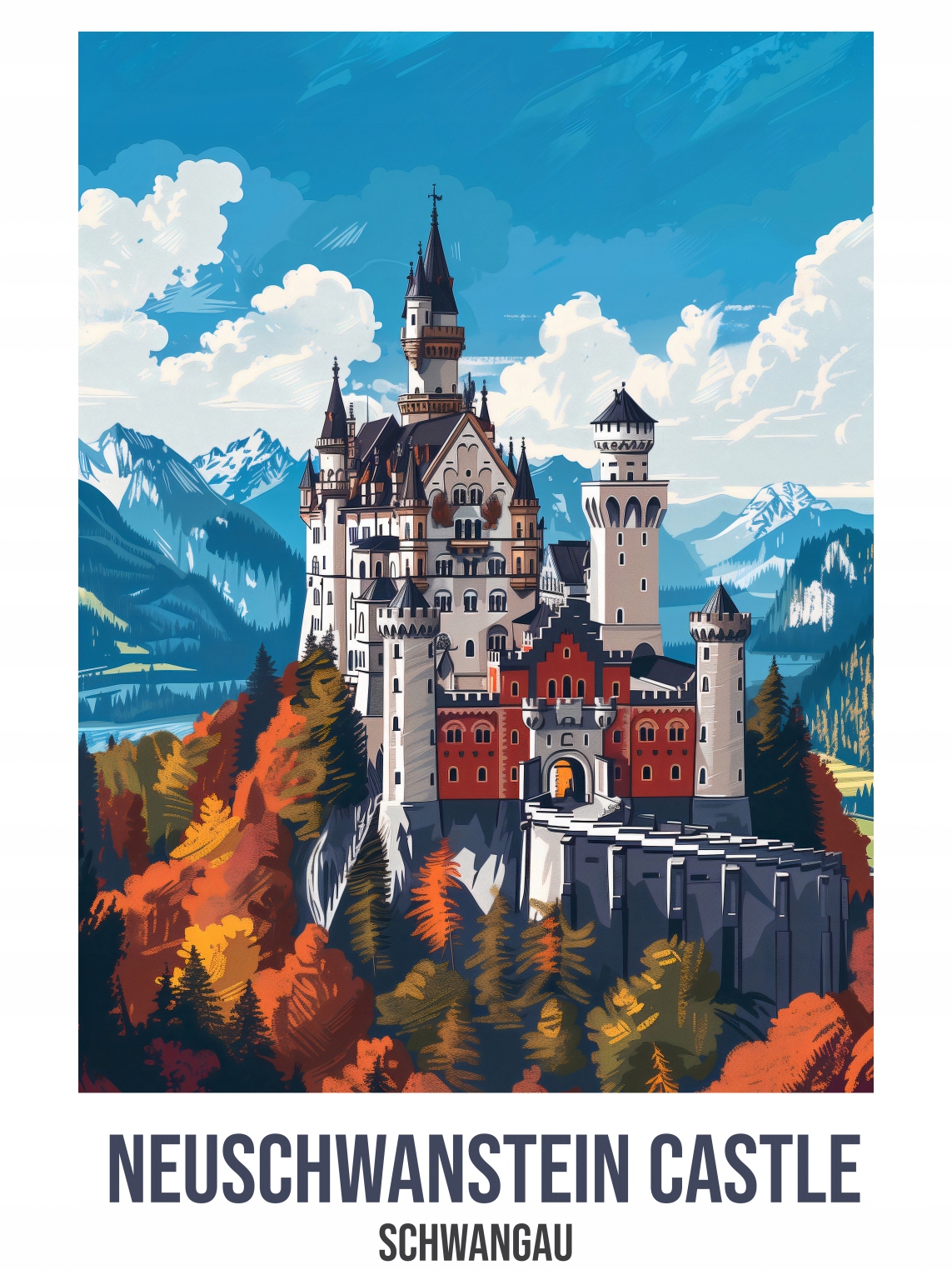 Plakát 75x100 cm Neuschwanstein Castle, Schwangau