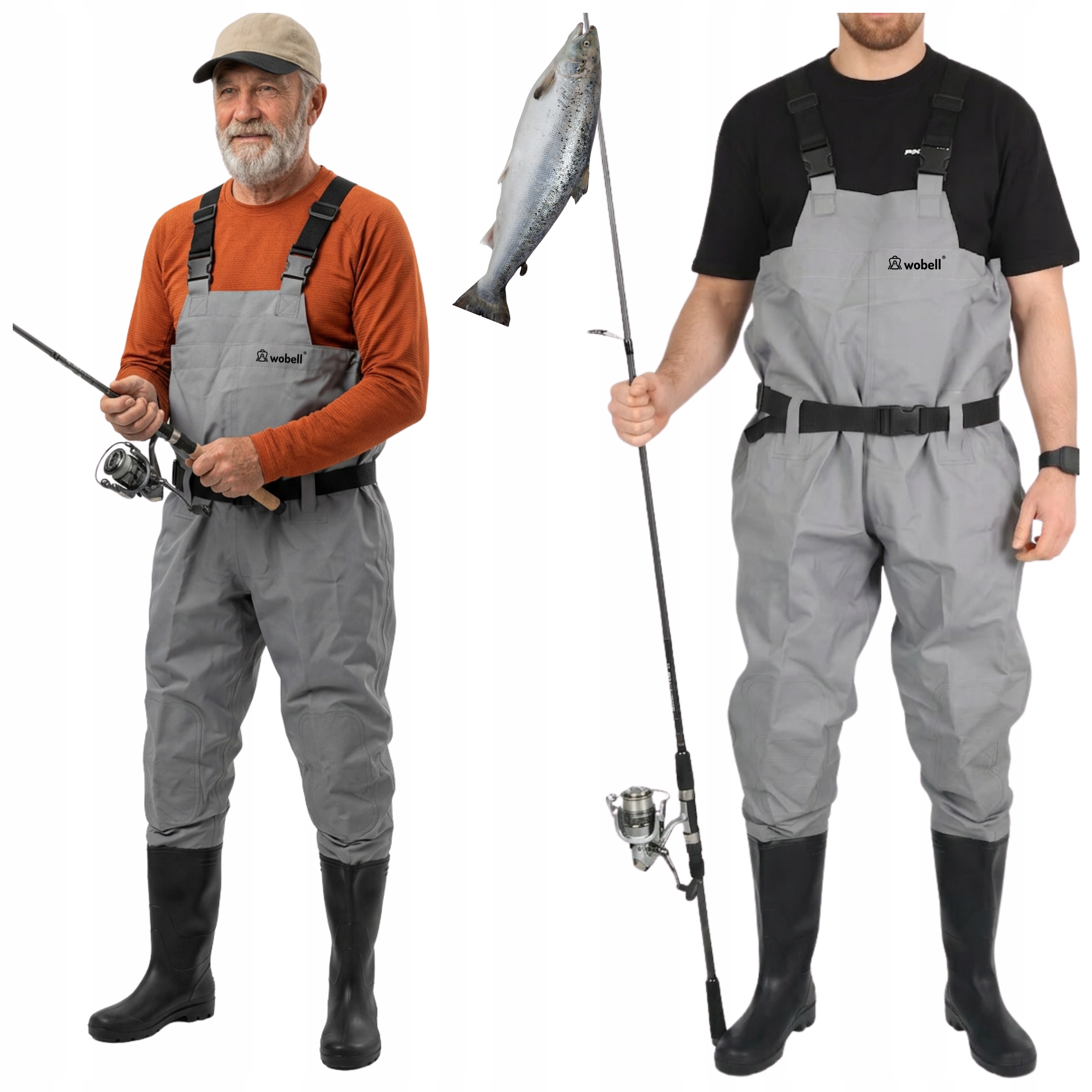 Wodery buty wędkarskie rybackie spodniobuty gumowe wodoodporne szelki 43