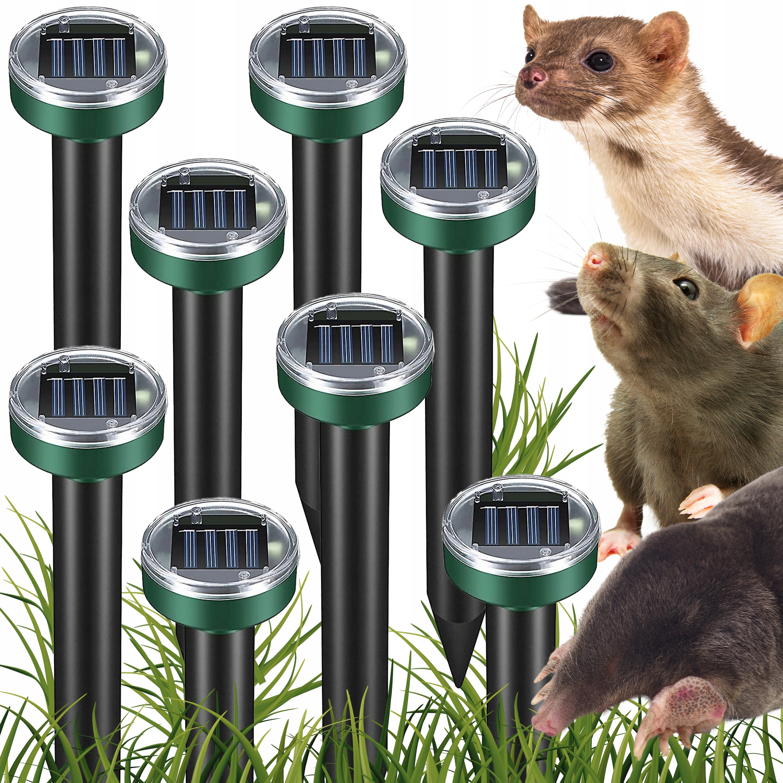 8x Silny Odstraszacz Solarny Na Krety Nornice Kretów Nornic Gryzoni 6800m2