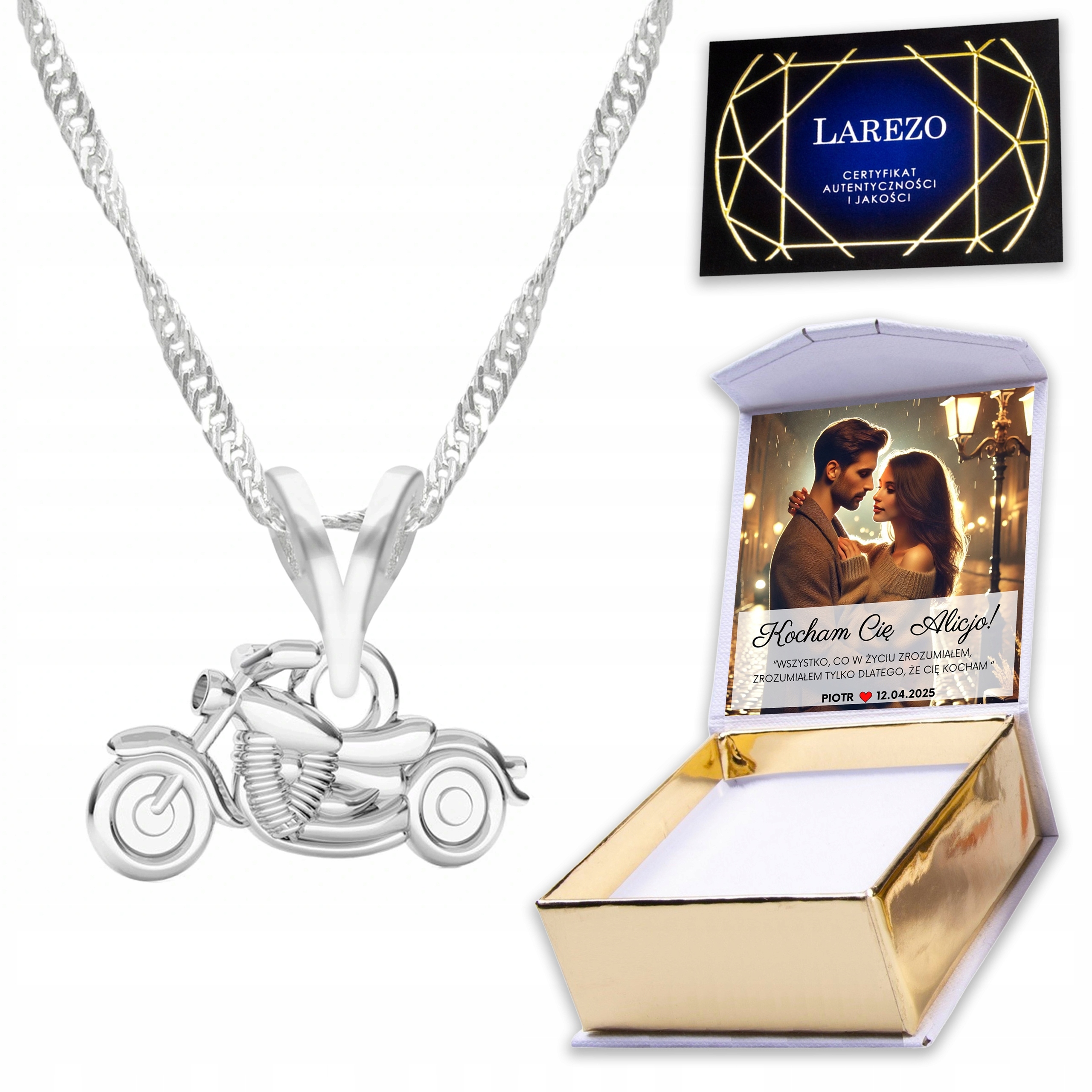 Stříbrný náhrdelník 925 Motocykl Harley Motorek Motor s motorkou Bike Potisk