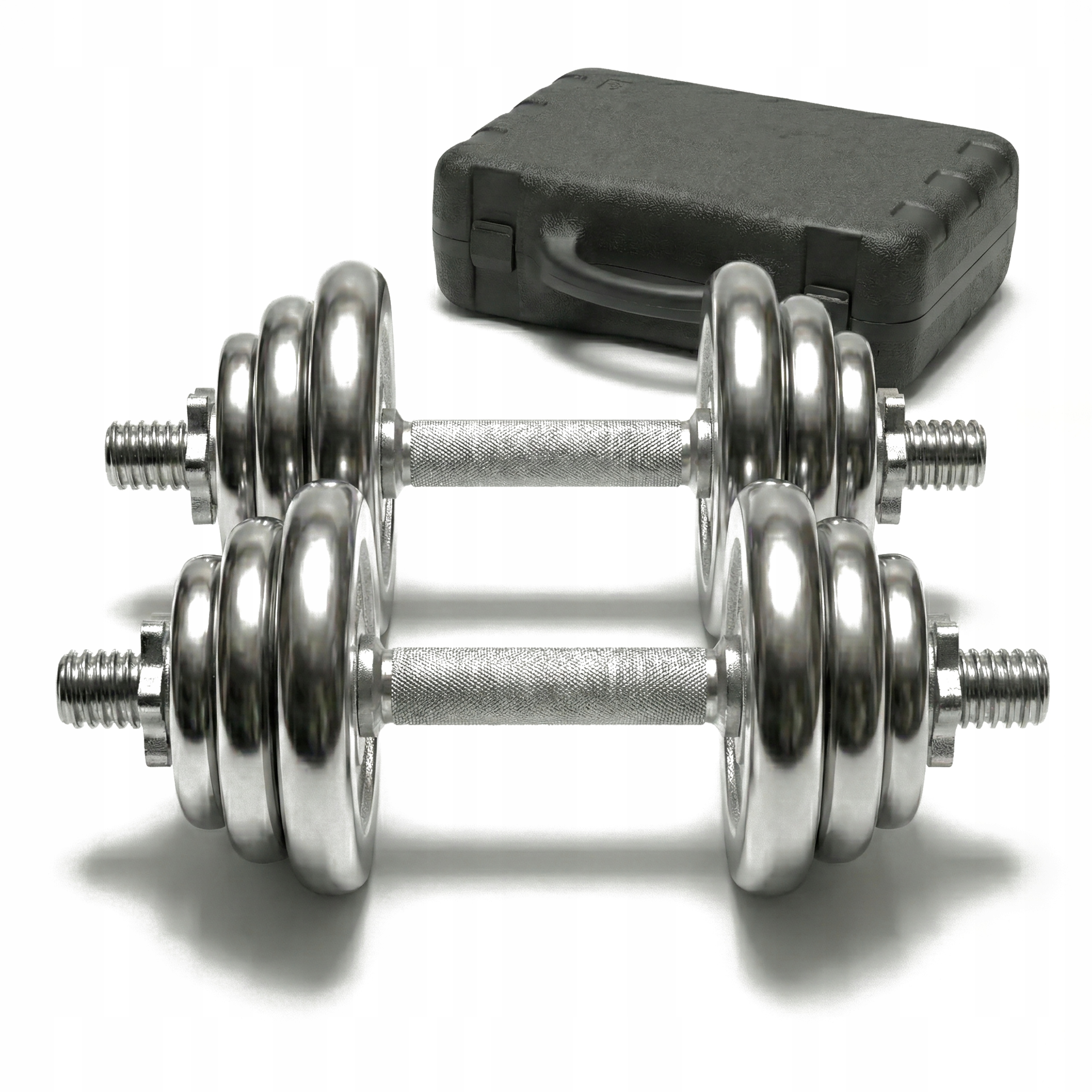 Hantle Żeliwne Chromowane 2X15 Walizka Zestaw 30KG Solidne 25MM Chrom