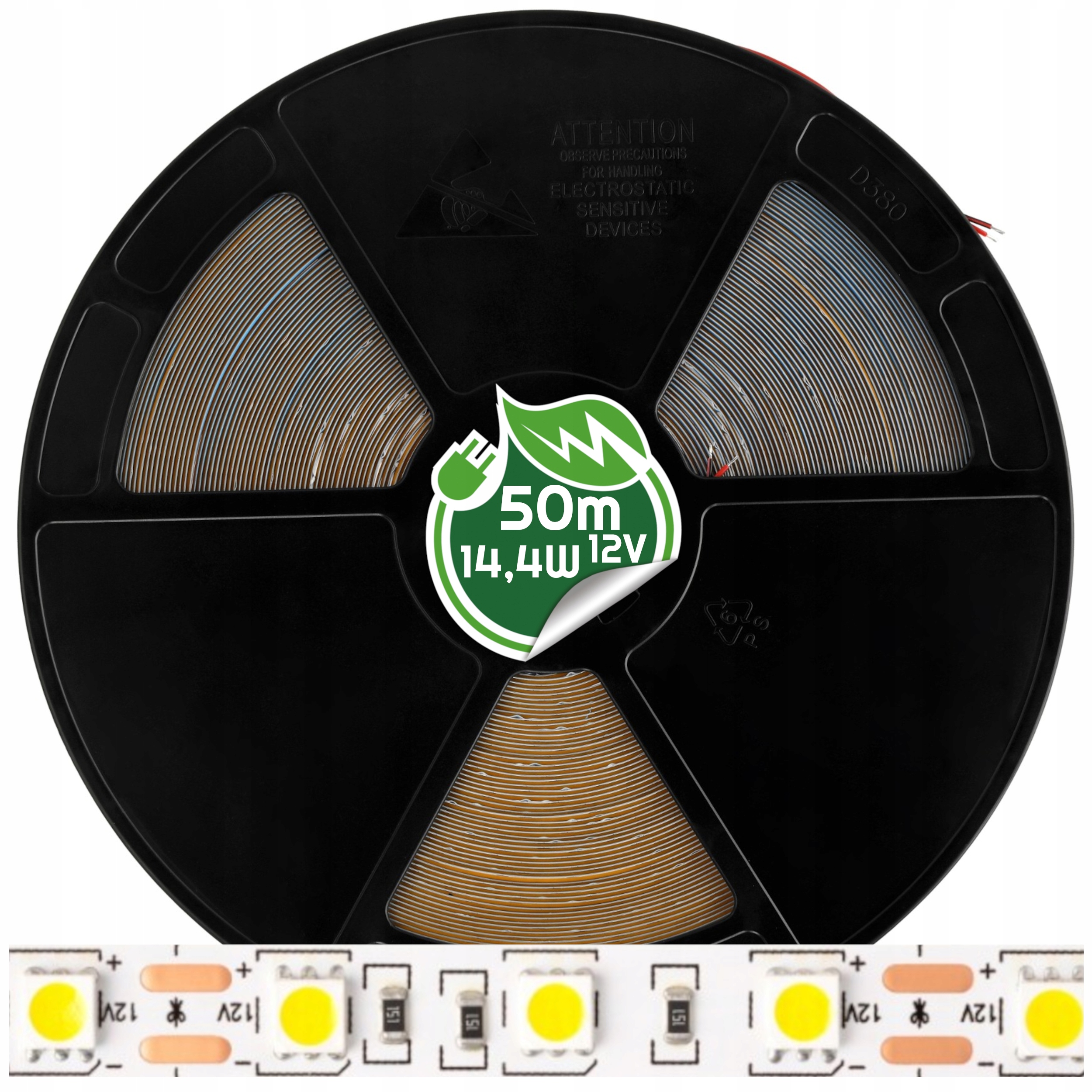 Led pásik 14,4W/1m 12V Rolka 50m 720W Smd 5050 Na osvetlenie nábytku 3 farby