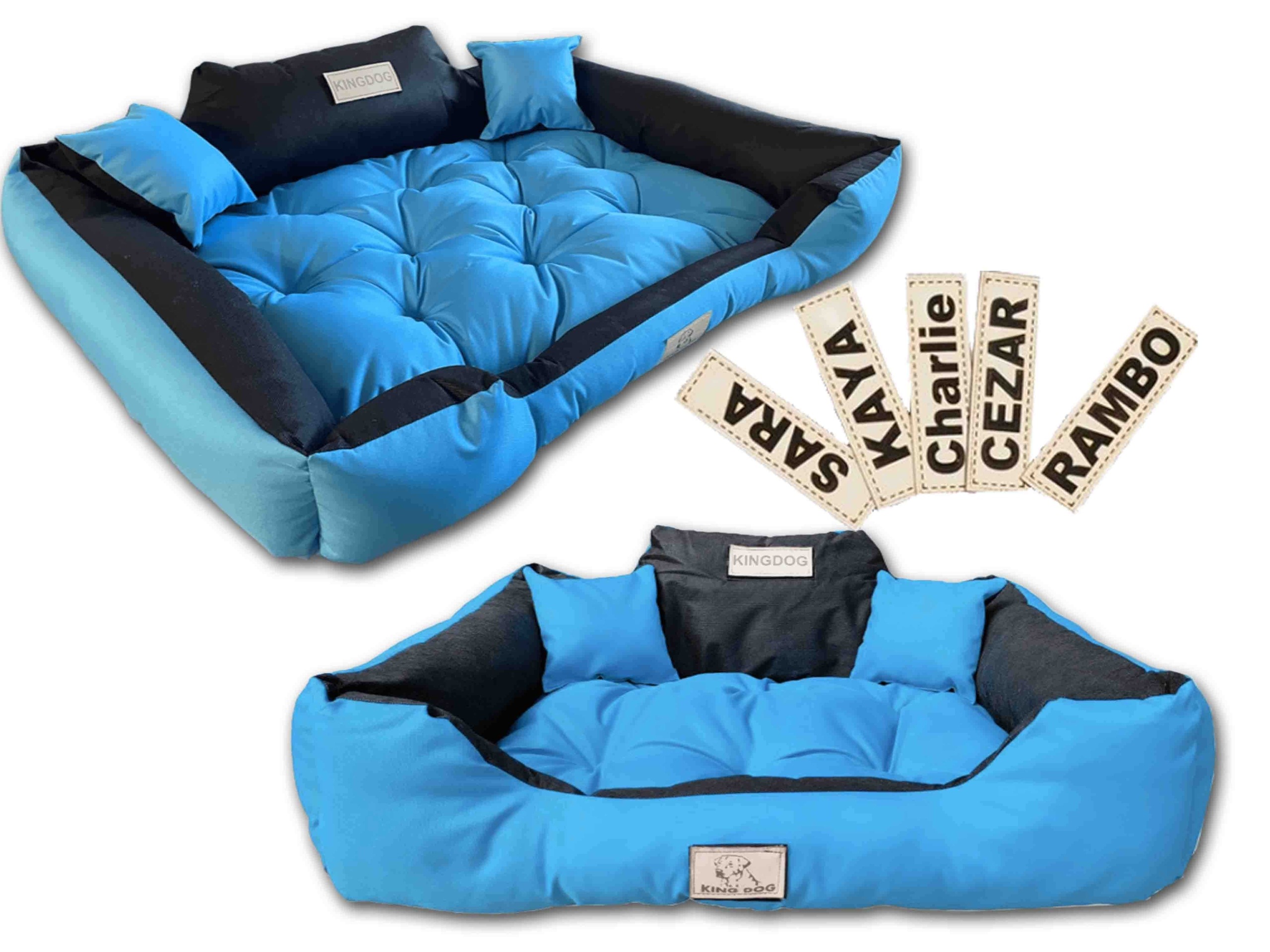 Pelíšek pro psa kotec Kingdog 115x95 cm voděodolná modrá jméno