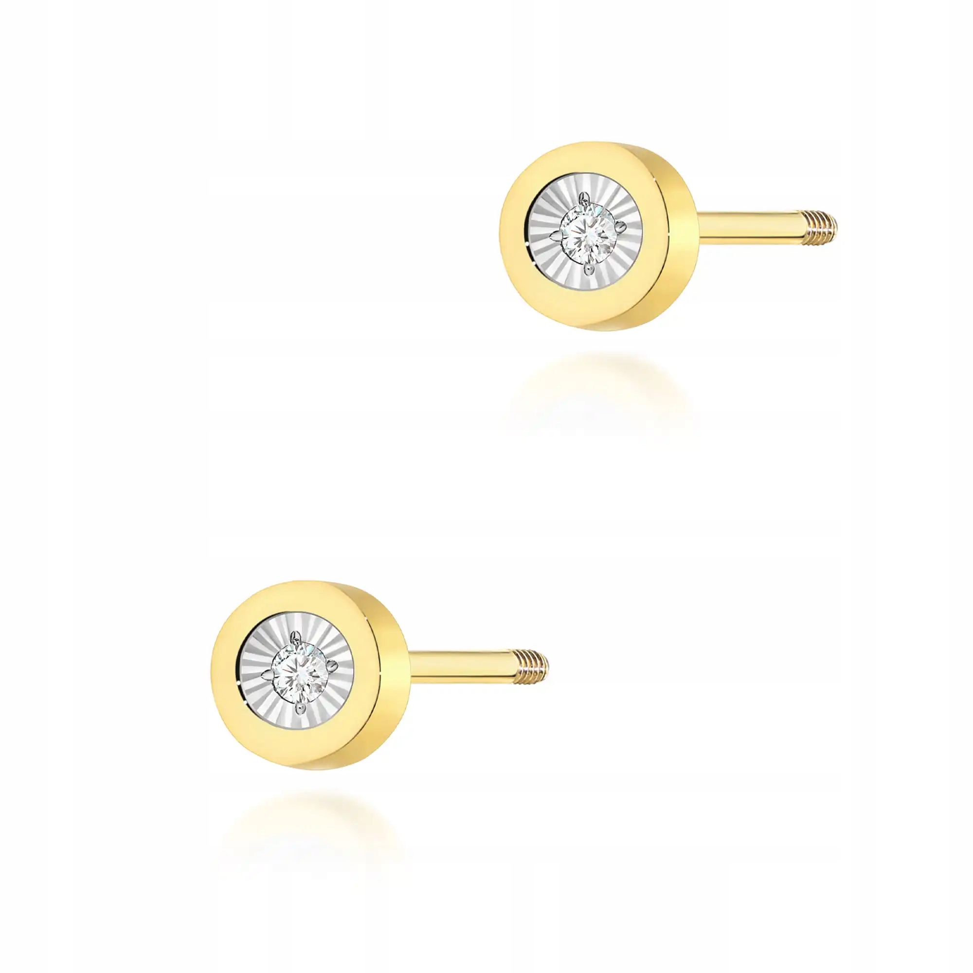 Náušnice zlaté 585 s diamantem moderní lesklé elegantní jako dárek