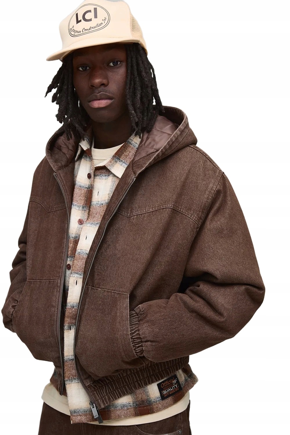 Boohooman Pánská Bunda S Kapucí Hnědá, Krátká, S Podšívkou M Z3A