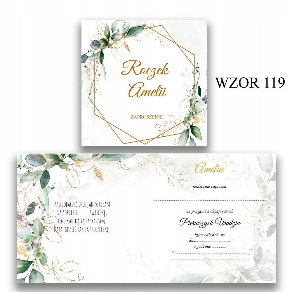 ZAPROSZENIA NA ROCZEK 1szt IMIĘ KOPERTA 119 Kolor dominujący biały