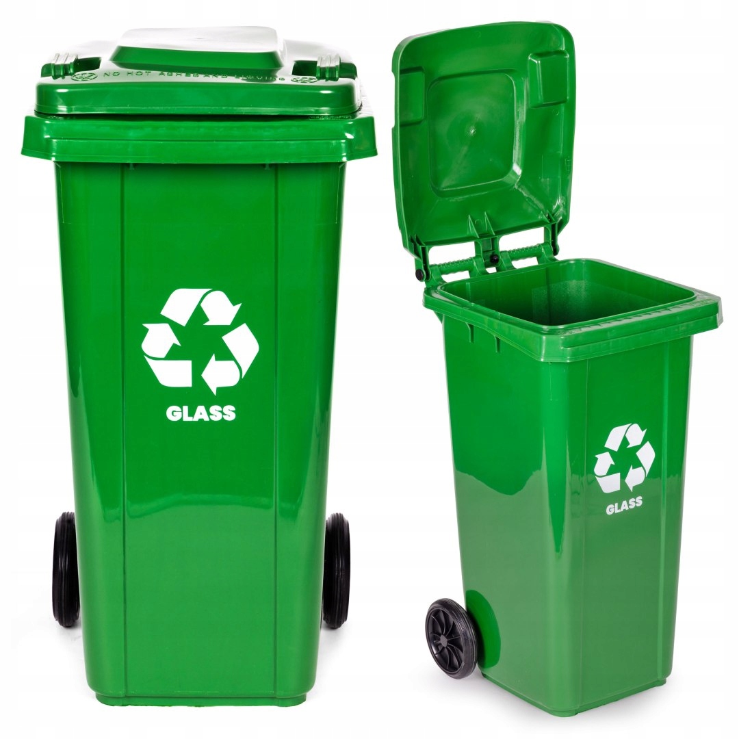 Kosz Na Smieci Pojemnik 120l Kubeł Śmietnik Zielony Szkło Gumowe Koła