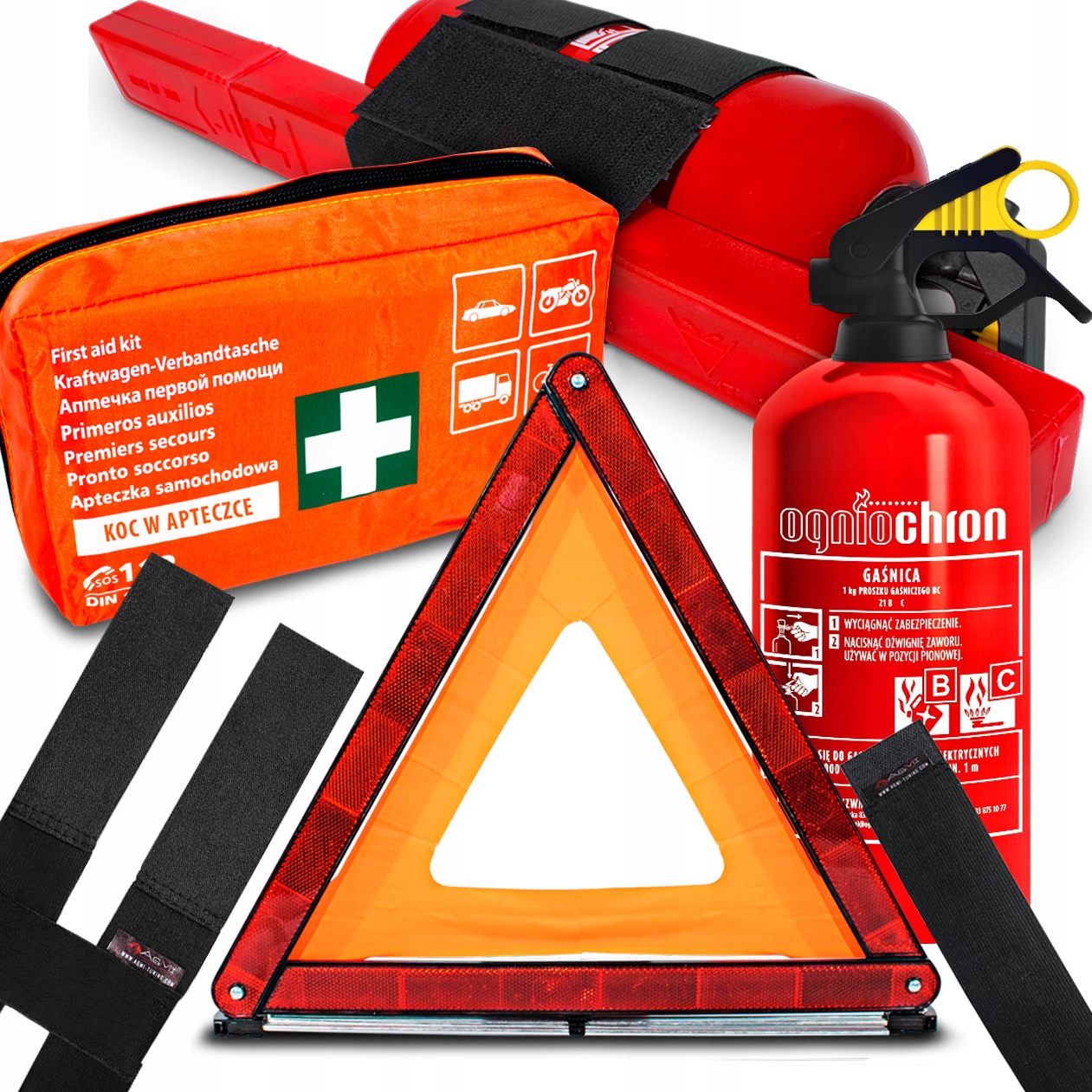 Sada Hasicí Přístroj Automobilová 1KG Lékárnička Výstražný Trojúhelník Držák Na Suchý Zip