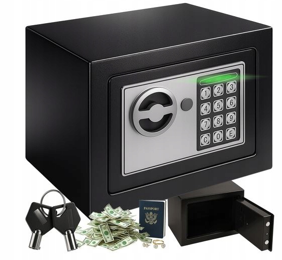 Sejf na szyfr zamek elektroniczny kod klucz kasetka kasa pancerna XL
